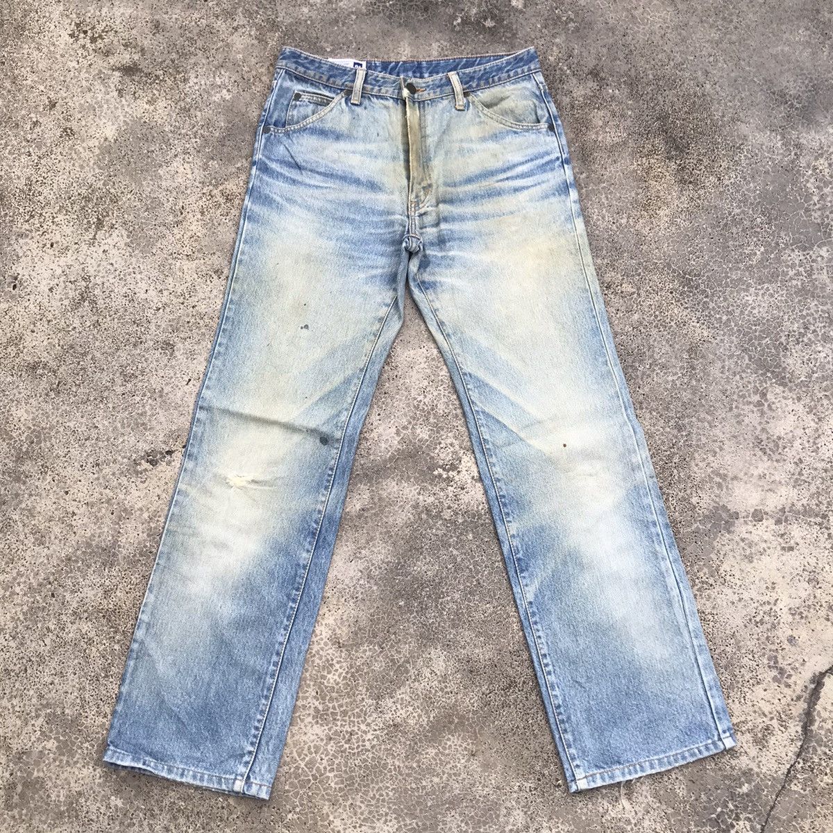 Japanese Brand Vintage Bison Distressed Denim Blue Wash Jeans Pants Size US 29 - 1 Thumbnail