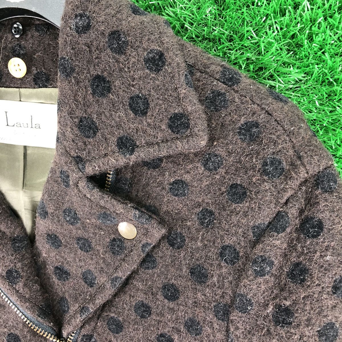 Japanese Brand Vintage Wool Double Collar Jacket Cropped Polka Dot by Laula Size XS / US 0-2 / IT 36-38 - 7 Thumbnail