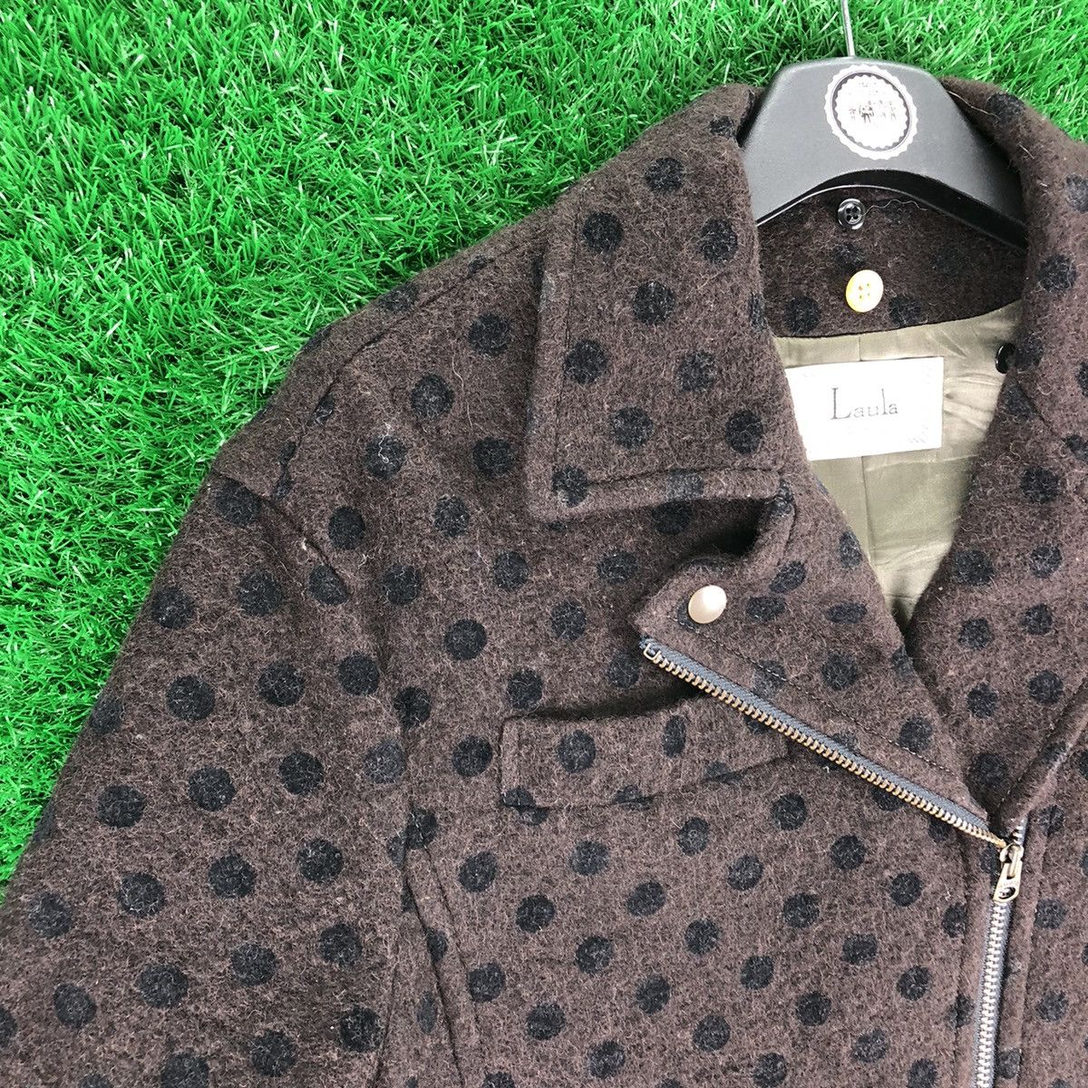 Japanese Brand Vintage Wool Double Collar Jacket Cropped Polka Dot by Laula Size XS / US 0-2 / IT 36-38 - 2 Thumbnail