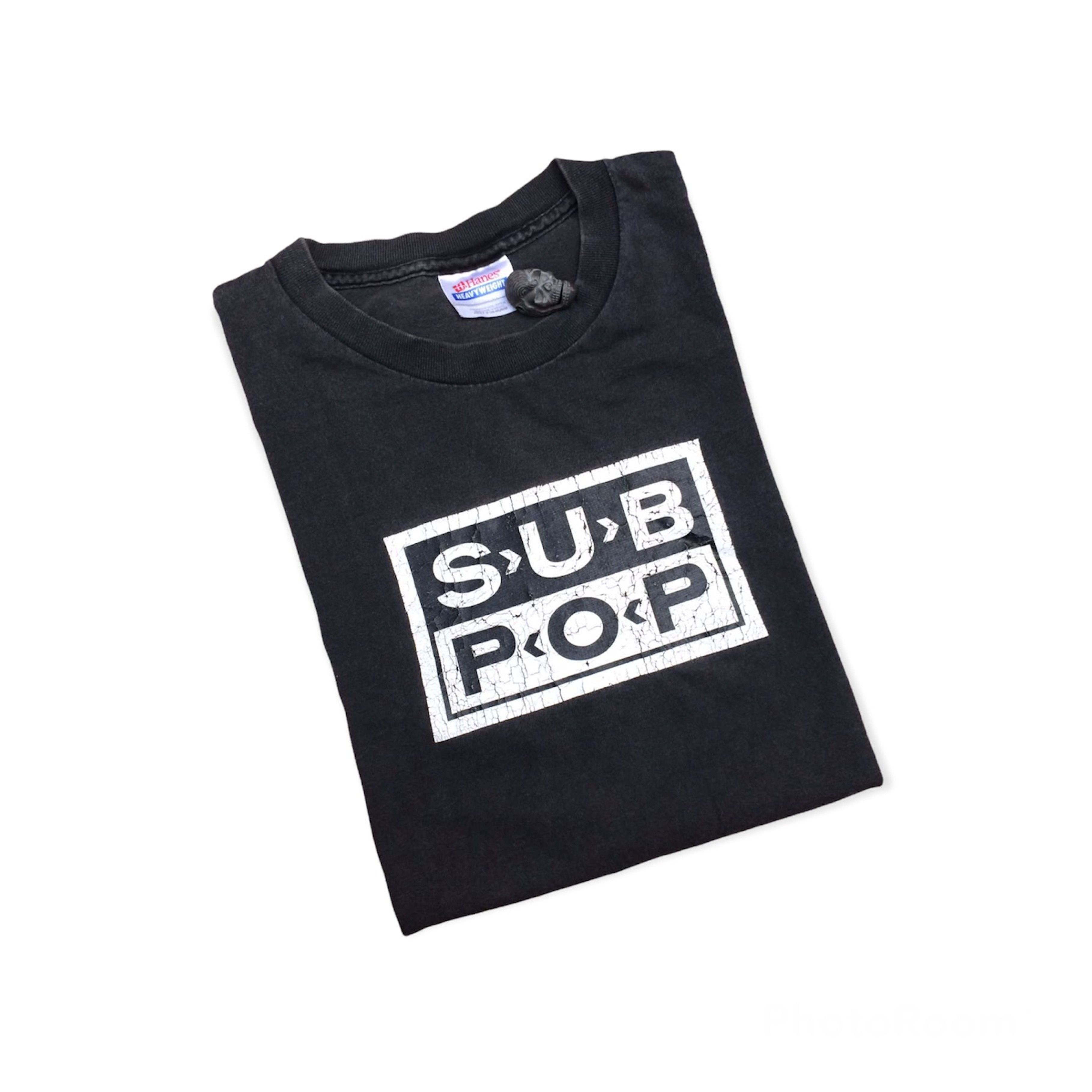 image of Band Tees x Rock Band Vintage Sub Pop Records Band Tshirt in Faded Black, Men's (Size Medium)