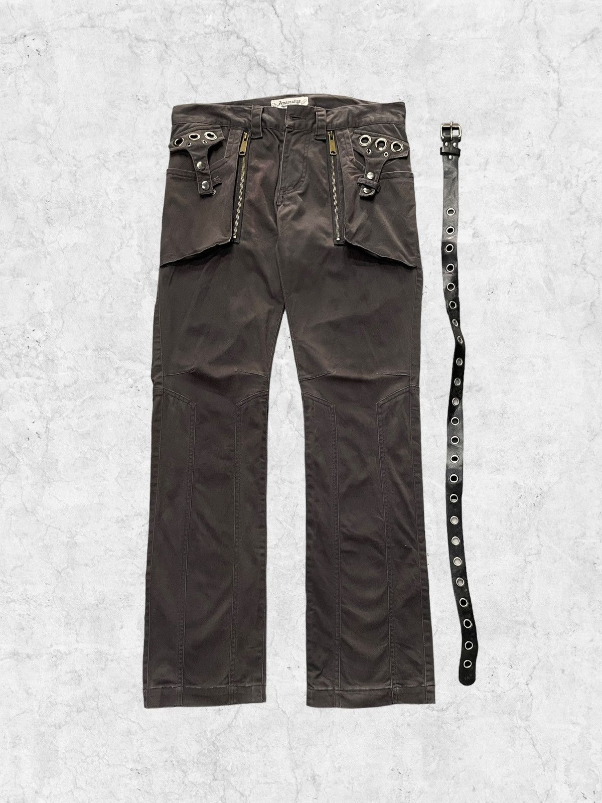 GOSTAR DE FUGA × Le Grande Bleu (L.G.B.) × Tete Homme Amaranline Japan Rivet Gun Pocket Pants With Leather Belt Size US 32 / EU 48 - 3 Thumbnail
