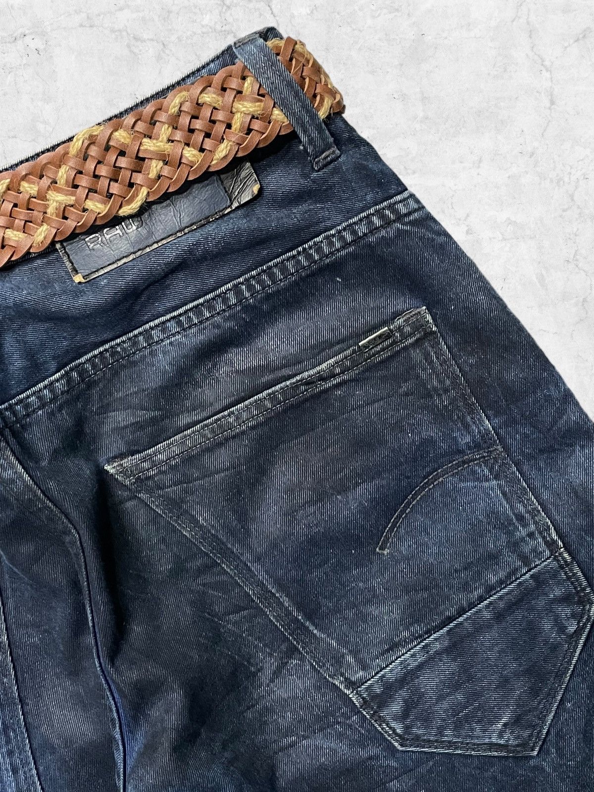 G-Star × Vintage G Star Raw 3D Slim Distressed Denim With Braided Belt Size US 31 - 11 Thumbnail