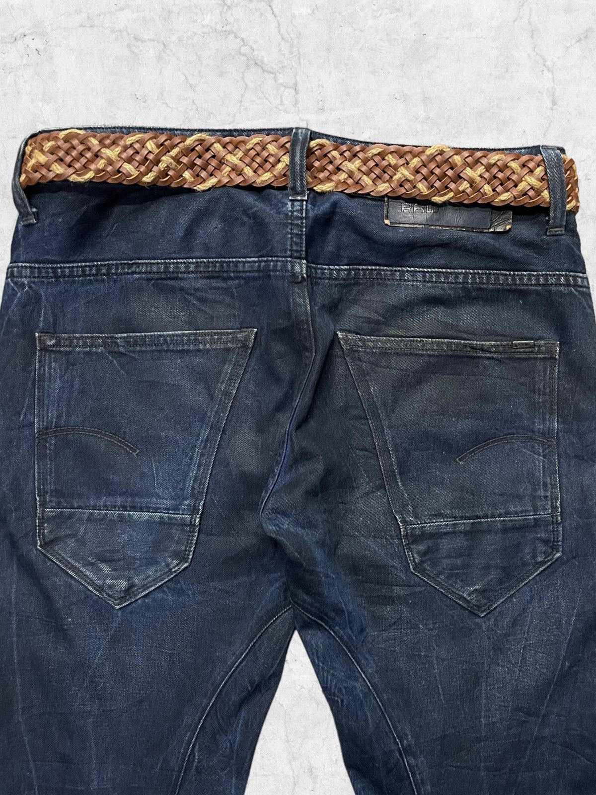 G-Star × Vintage G Star Raw 3D Slim Distressed Denim With Braided Belt Size US 31 - 10 Thumbnail