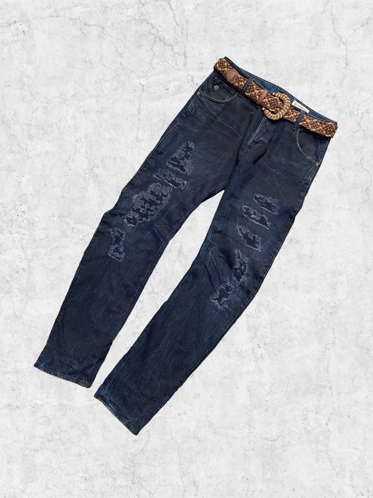 G-Star × Vintage G Star Raw 3D Slim Distressed Denim With Braided Belt Size US 31 - 4 Thumbnail