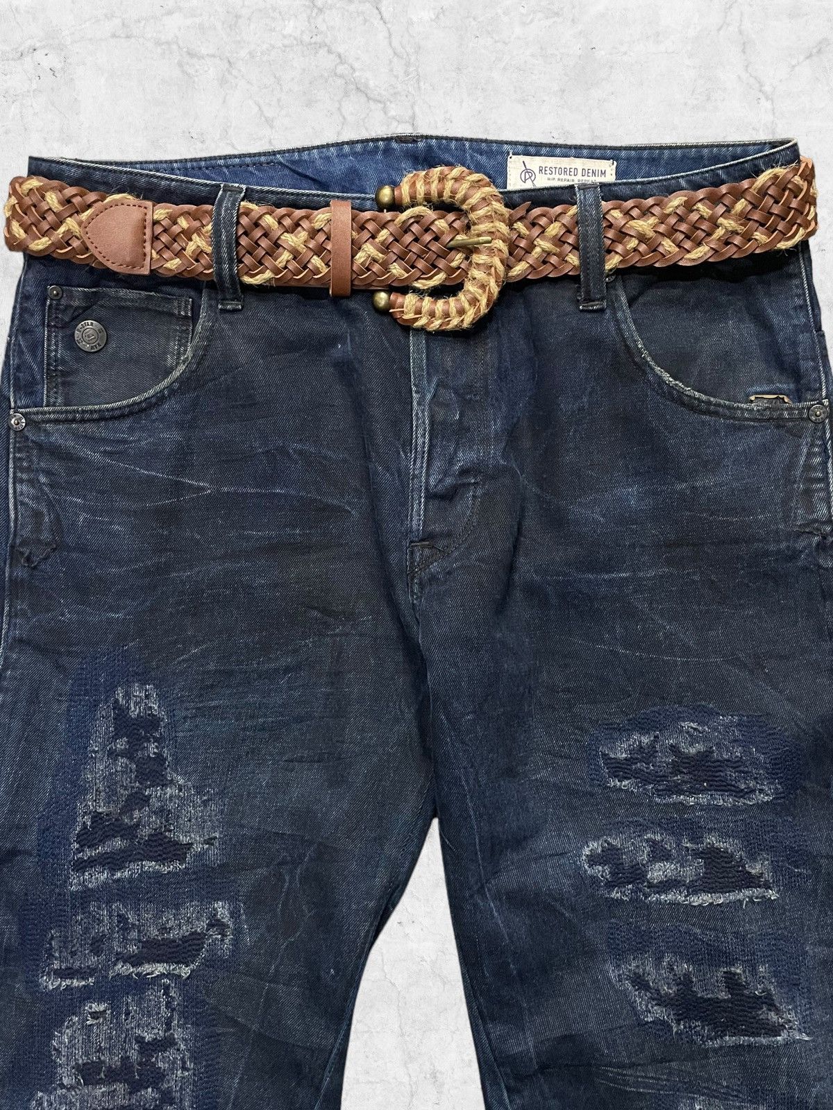G-Star × Vintage G Star Raw 3D Slim Distressed Denim With Braided Belt Size US 31 - 5 Thumbnail