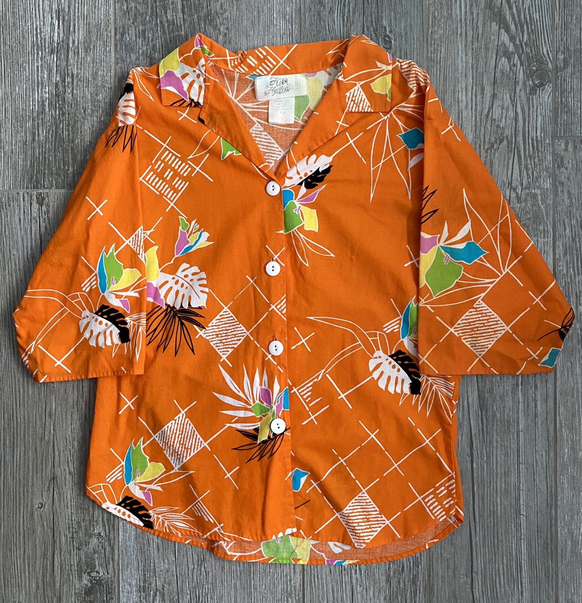 image of Hawaiian Shirt x Made In USA 1980S Hawaiian Orange Flower Vintage Button Up Shirt (Size Small)