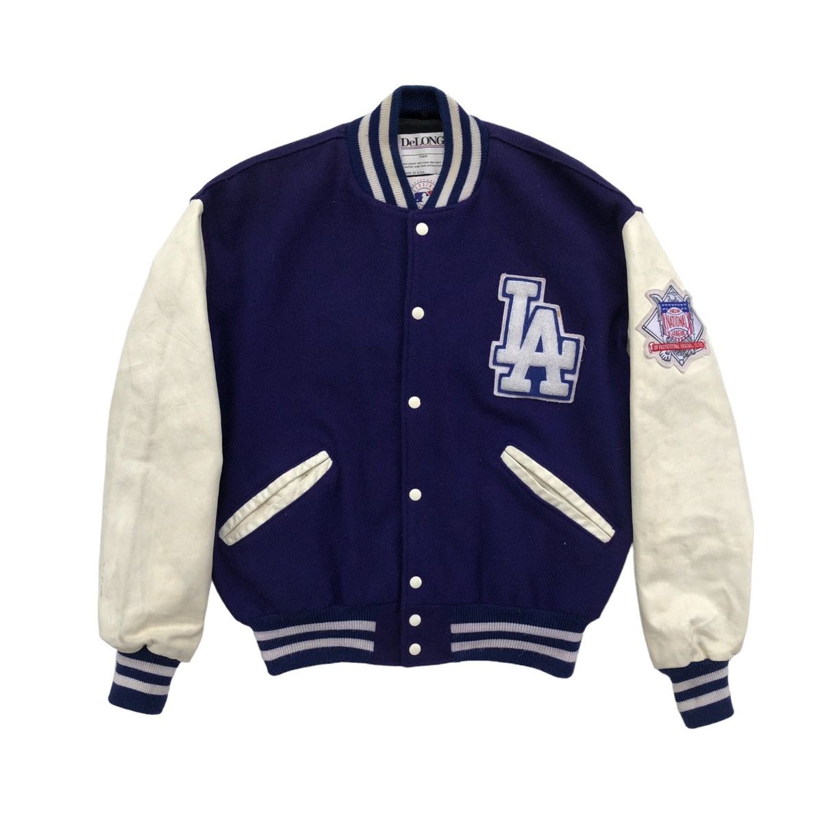 Delong VTG 90s MLB LA Dodgers Latterman Wool Leather Varsity Jacket Size US L / EU 52-54 / 3 - 1 Thumbnail