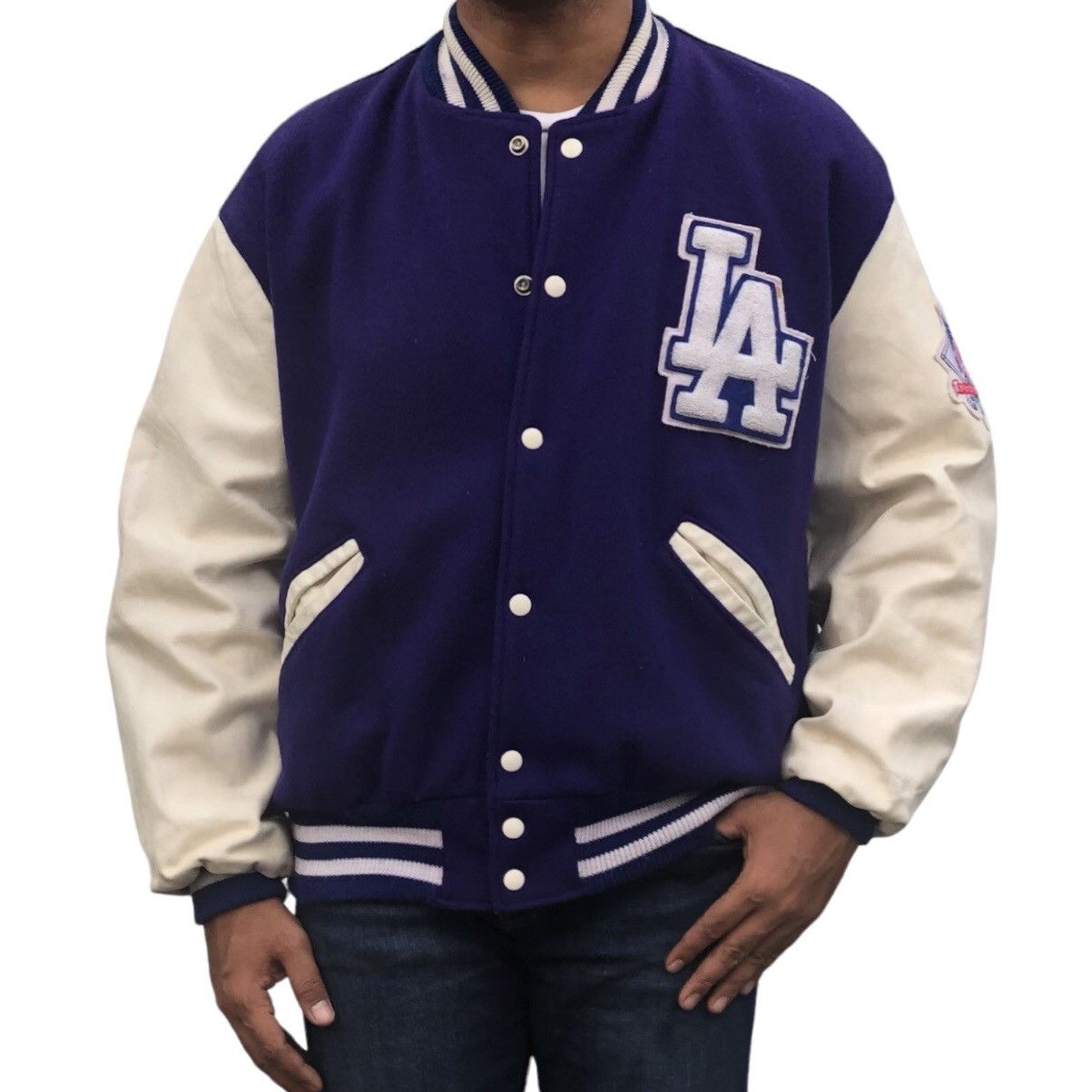 Delong VTG 90s MLB LA Dodgers Latterman Wool Leather Varsity Jacket Size US L / EU 52-54 / 3 - 12 Thumbnail