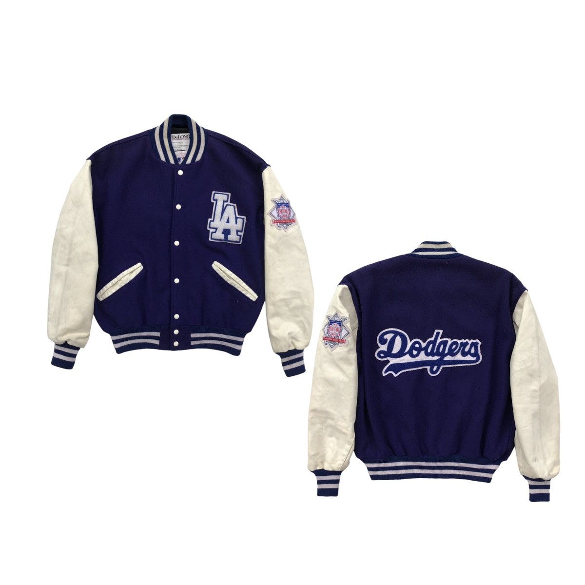 Delong VTG 90s MLB LA Dodgers Latterman Wool Leather Varsity Jacket Size US L / EU 52-54 / 3 - 14 Thumbnail