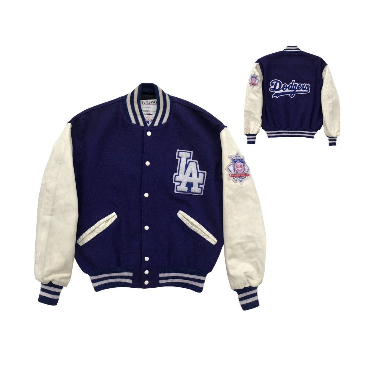 Delong VTG 90s MLB LA Dodgers Latterman Wool Leather Varsity Jacket Size US L / EU 52-54 / 3 - 2 Thumbnail