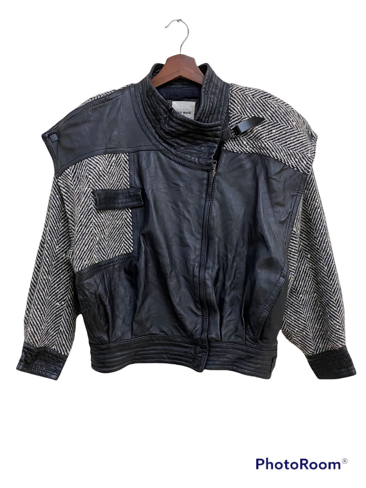 image of Max Mara Leather Wool Jacket in Black, Women's