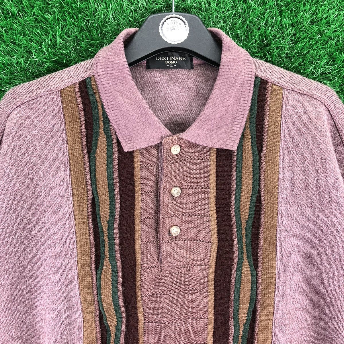 Japanese Brand Vintage 80's Knit Polo Shirts Coloured by Destinare Uomo Size US L / EU 52-54 / 3 - 7 Thumbnail