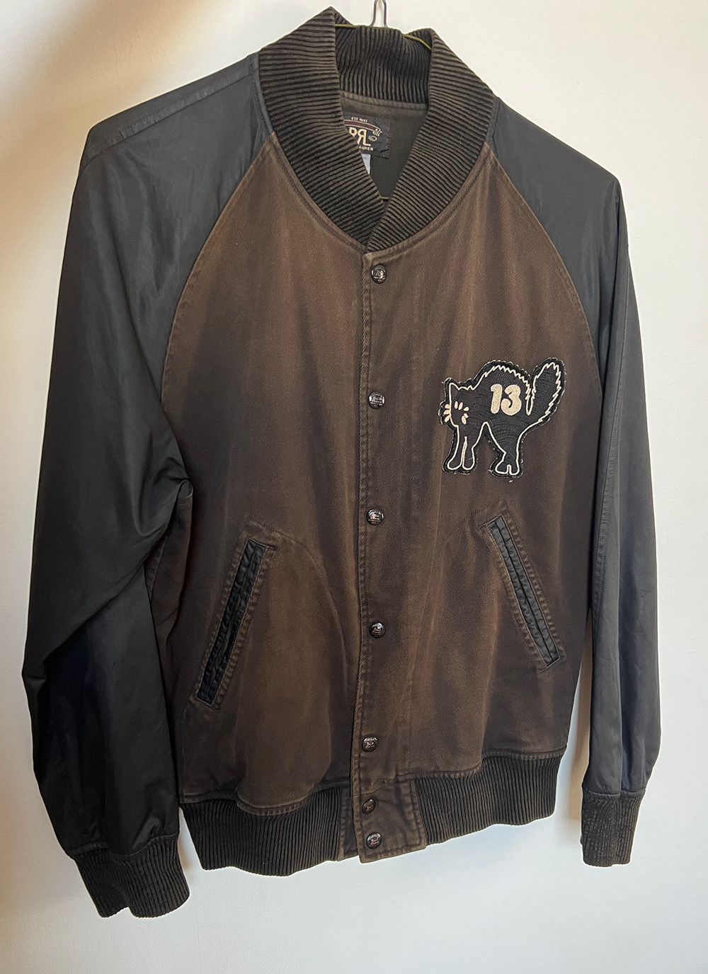 RRL Ralph Lauren Rrl Black Cat 13 Varsity Bomber Jacket (Size M