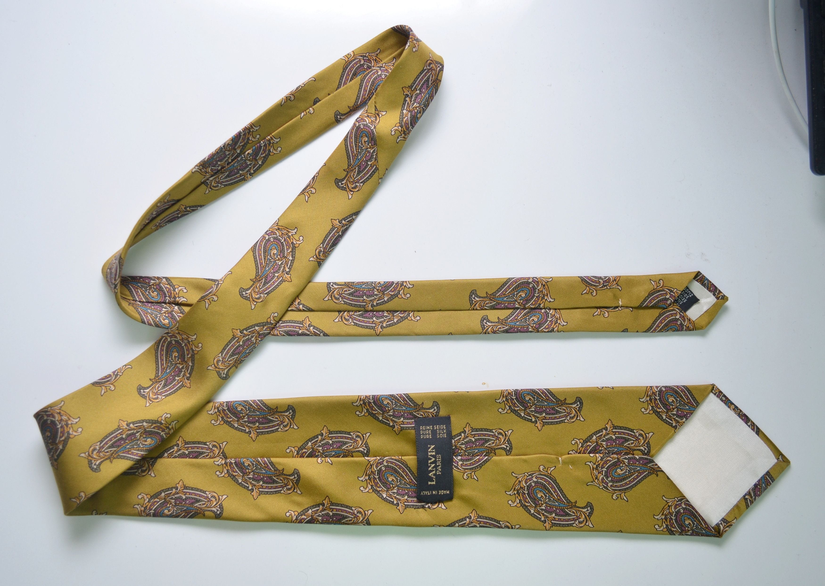 Lanvin Lanvin Gold Colorful Paisley Print Pattern Silk Tie 57" Size ONE SIZE - 9 Thumbnail