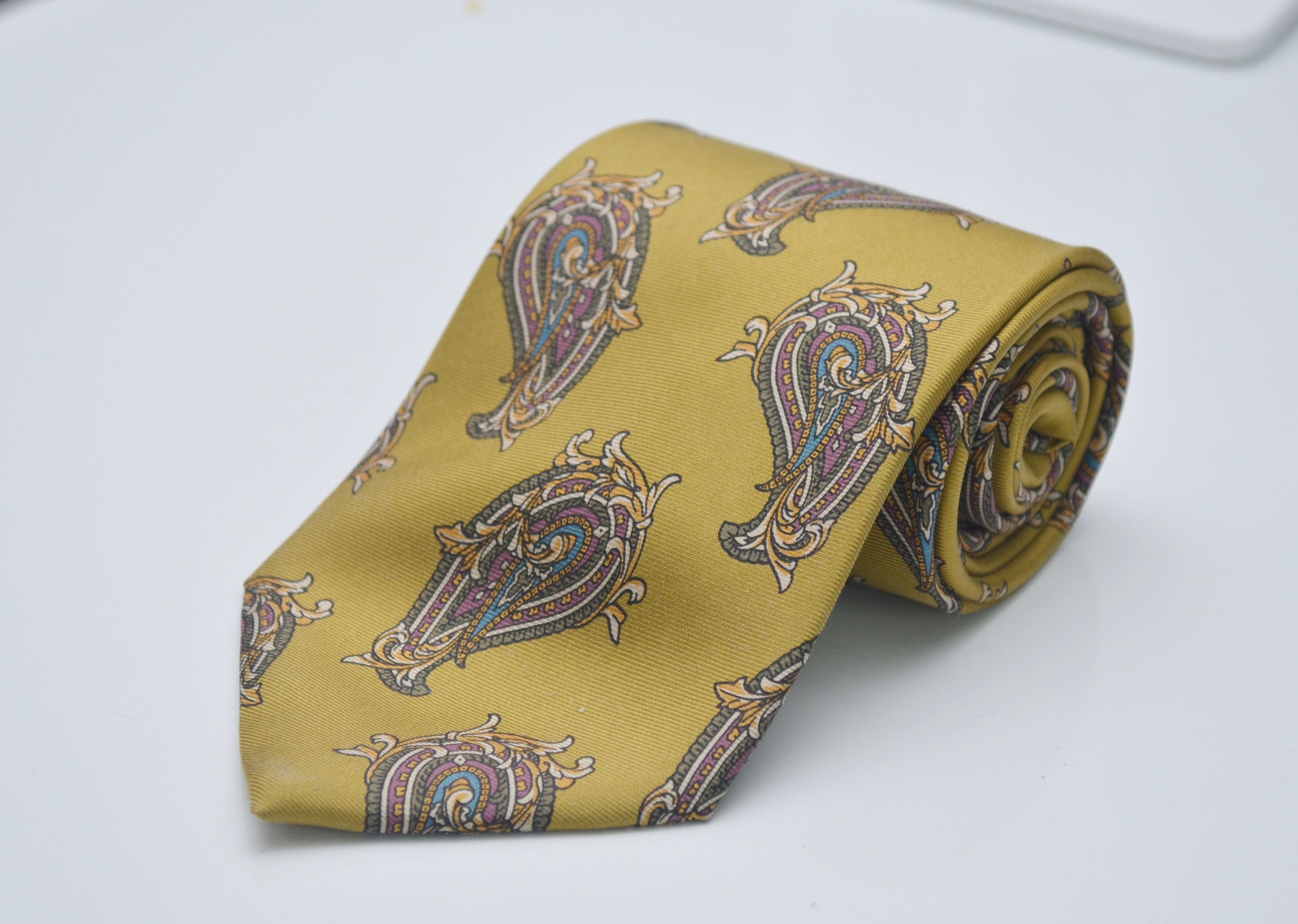 Lanvin Lanvin Gold Colorful Paisley Print Pattern Silk Tie 57" Size ONE SIZE - 1 Thumbnail