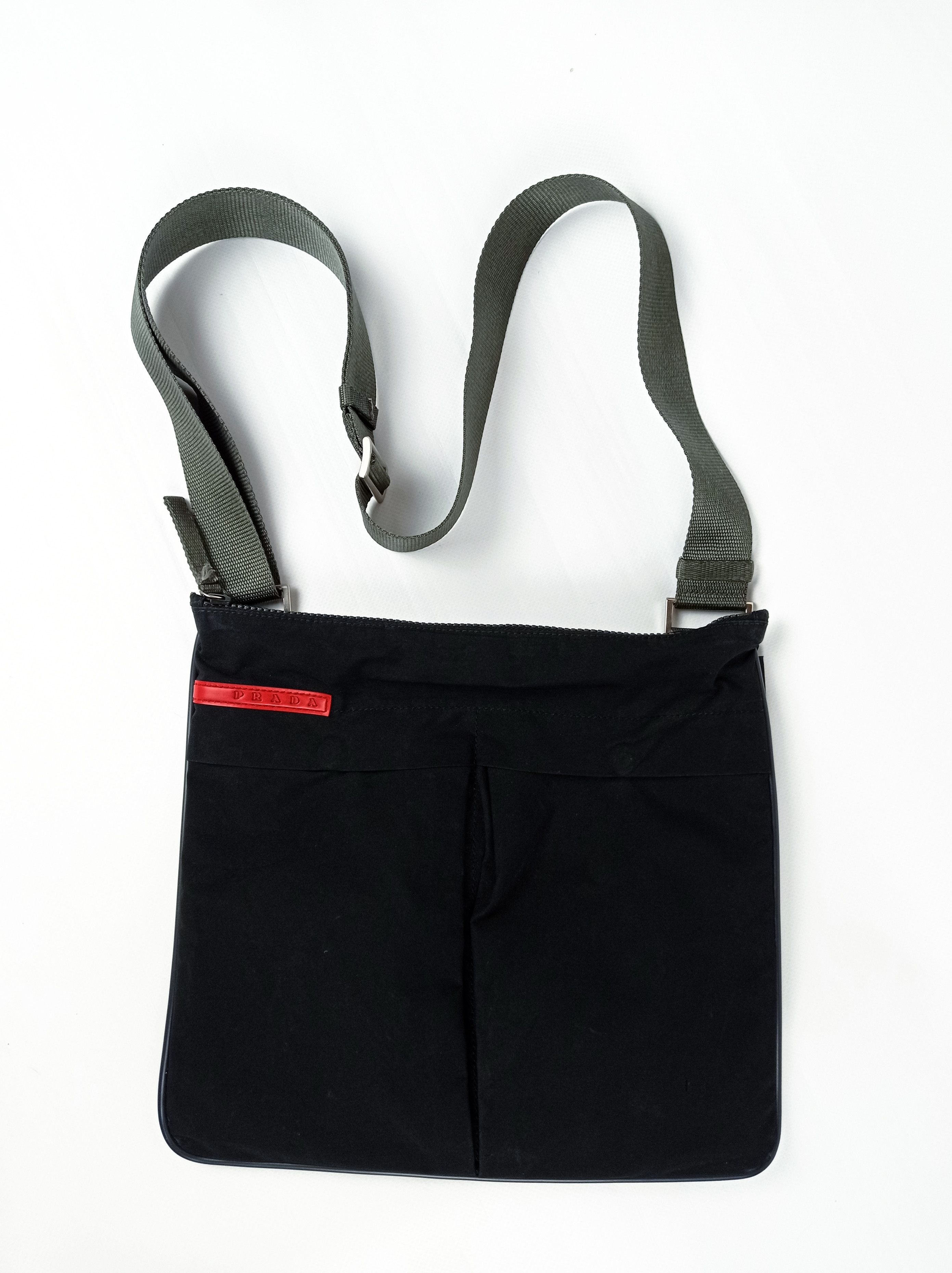 image of Ss2003 Prada “Red Stripe” Shoulder Crossbody Sport Tech Bag in Black, Men's