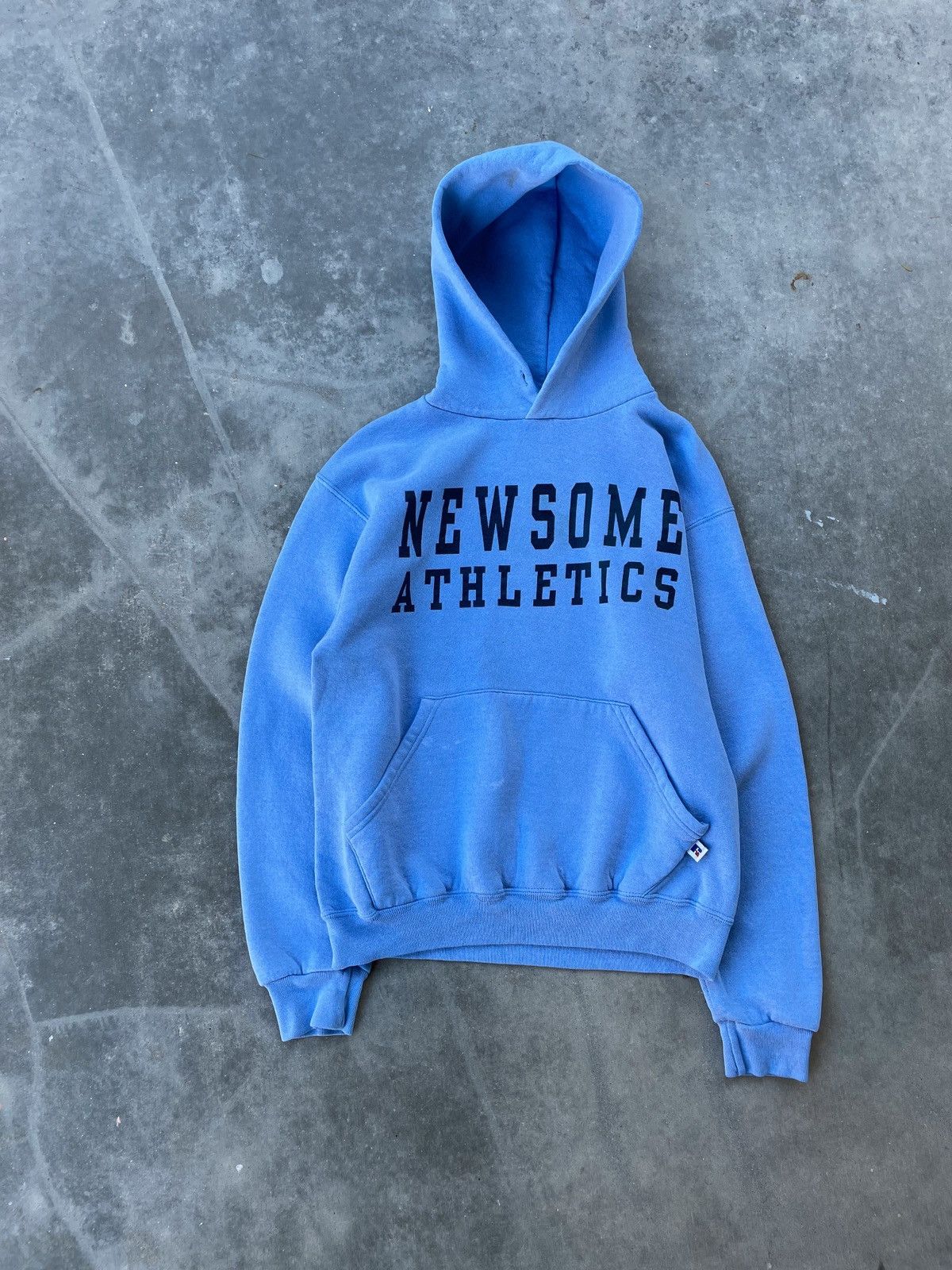 Russell Athletic × Vintage Vintage 90's Russell Light Blue Pullover Hoodie Size US S / EU 44-46 / 1 - 1 Thumbnail