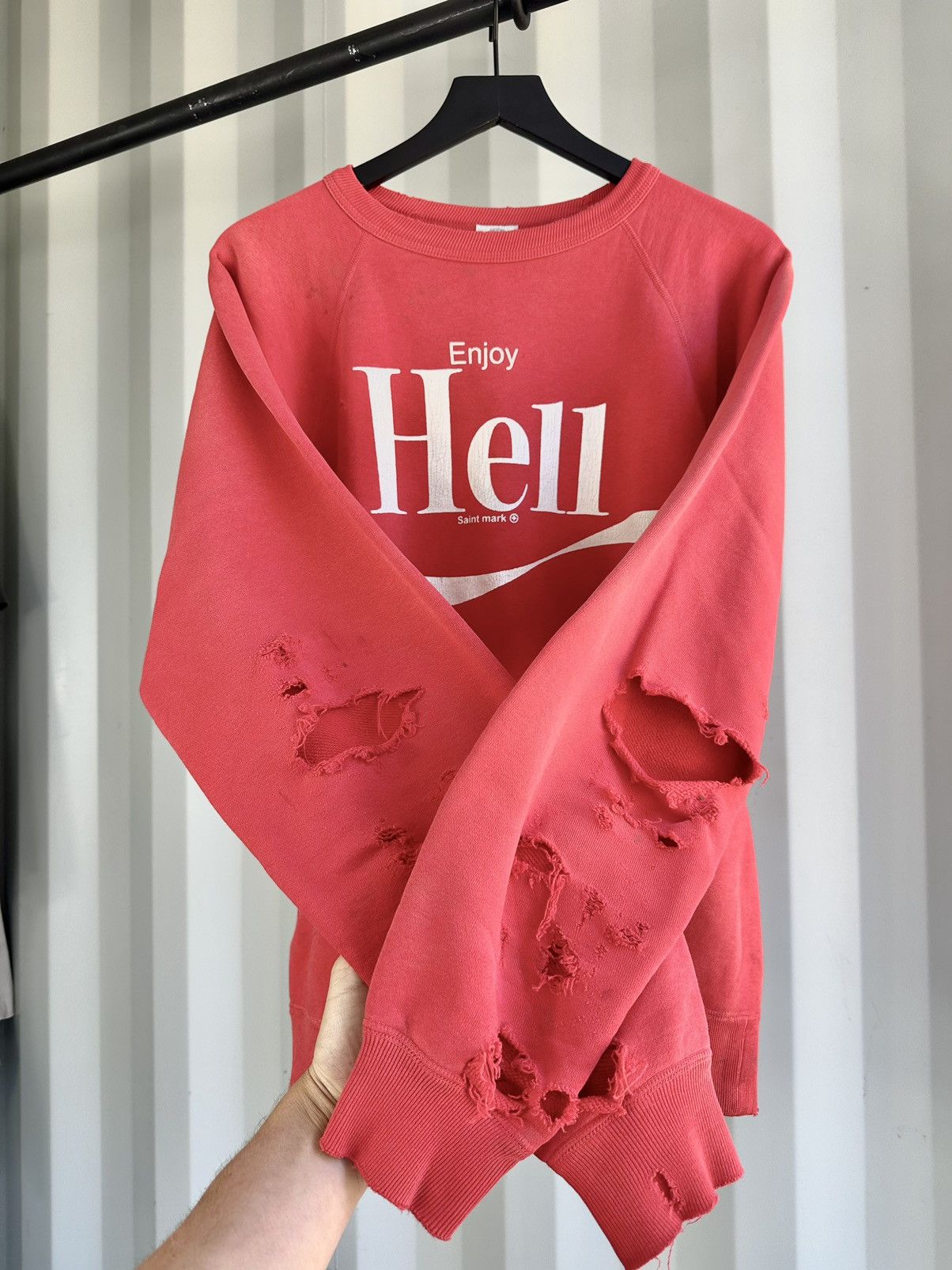 image of Saint Michael Enjoy Hell Thrashed Sweatshirt in Null, Men's (Size Large)