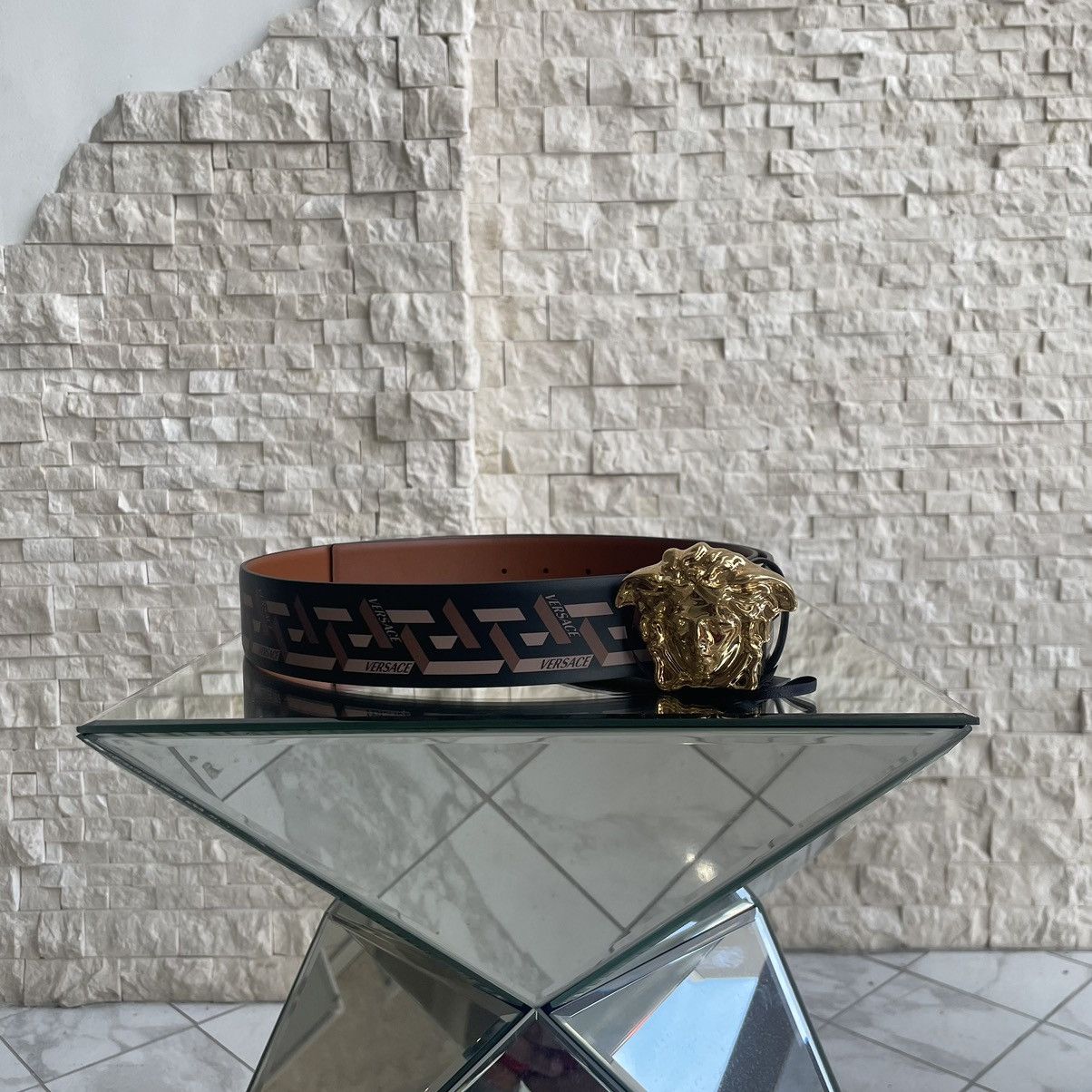 Versace Versace Calf Print Monogram Leather Belt Size 95 Size 32 - 1 Thumbnail