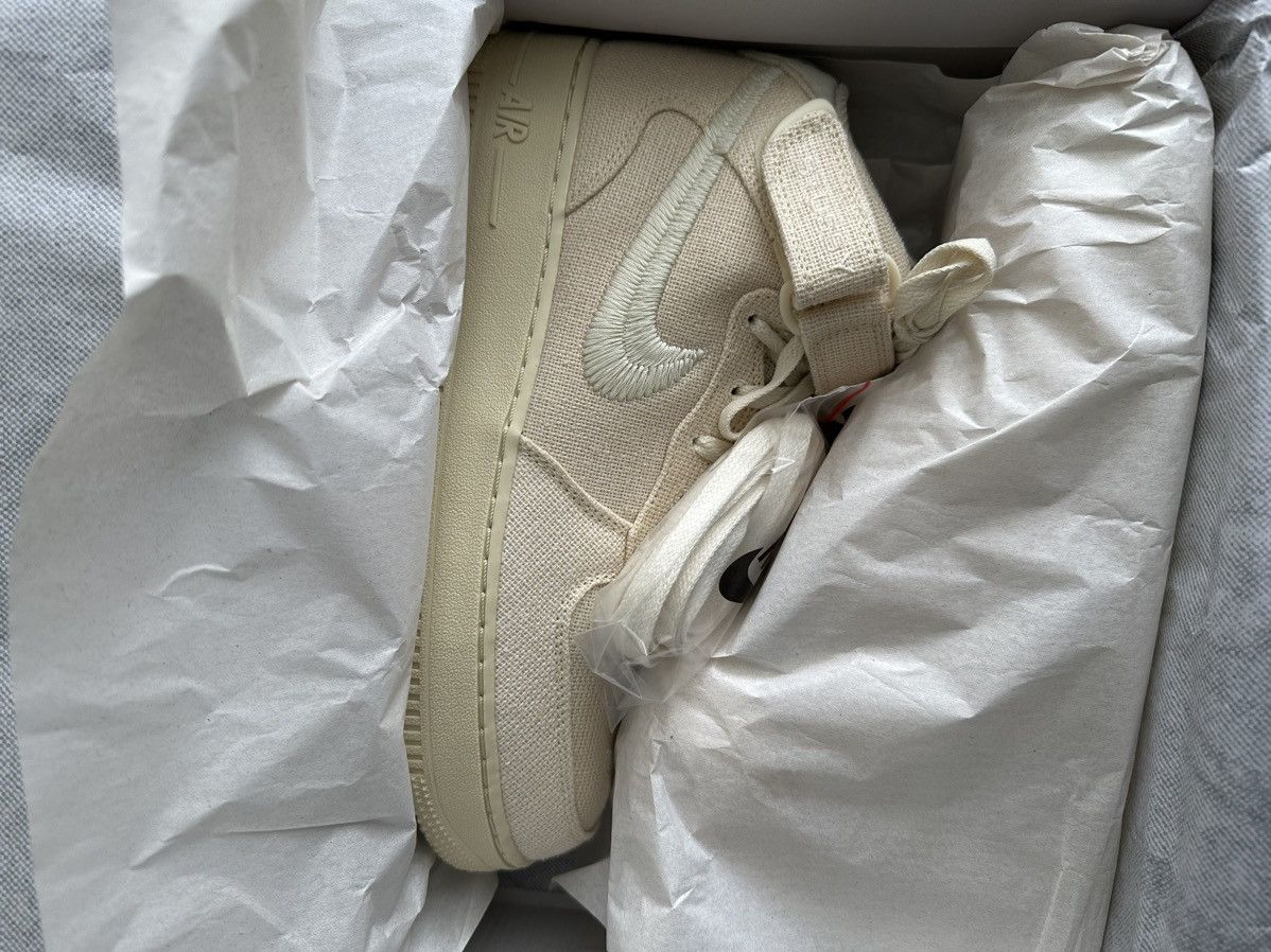 image of New Stussy X Nike Air Force 1 Mid Sneakers Embroidered Tweed in Fossil/Sail, Men's (Size 7)