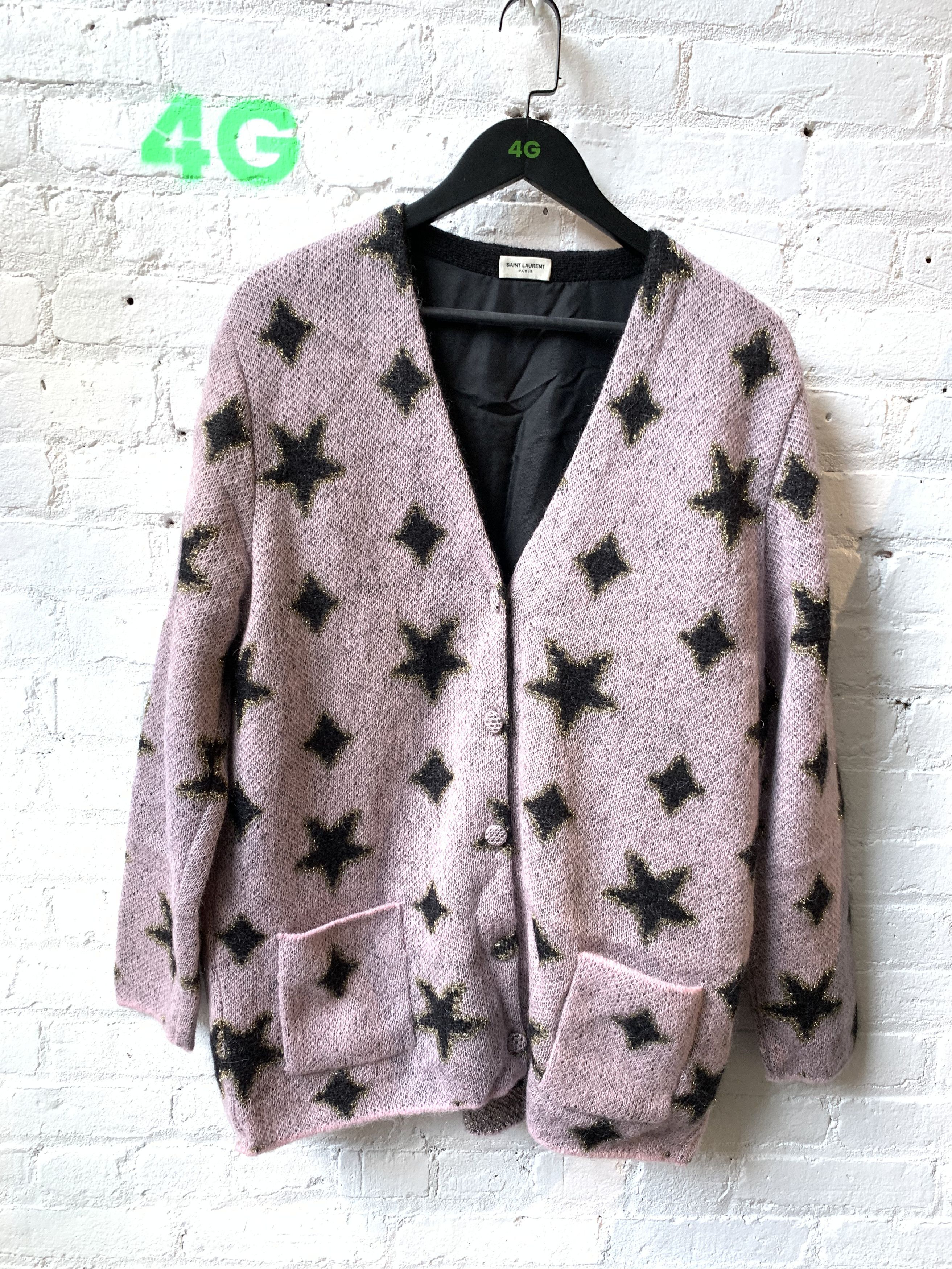 image of Saint Laurent Fw16 Hedi Slimane Star Knit Cardigan Sweater in Pink, Men's (Size XL)