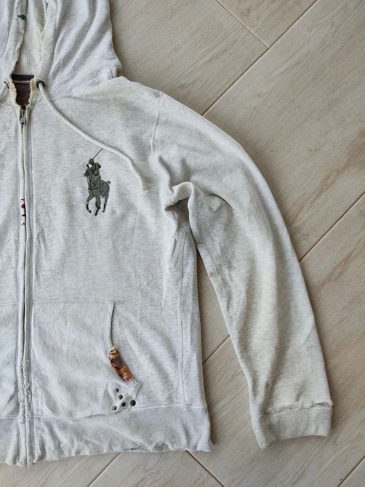 Polo Ralph Lauren Polo By Ralph Lauren Talon Zip Distressed Gray White Hoodie Size US L / EU 52-54 / 3 - 5 Thumbnail