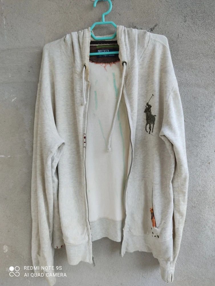 Polo Ralph Lauren Polo By Ralph Lauren Talon Zip Distressed Gray White Hoodie Size US L / EU 52-54 / 3 - 14 Thumbnail