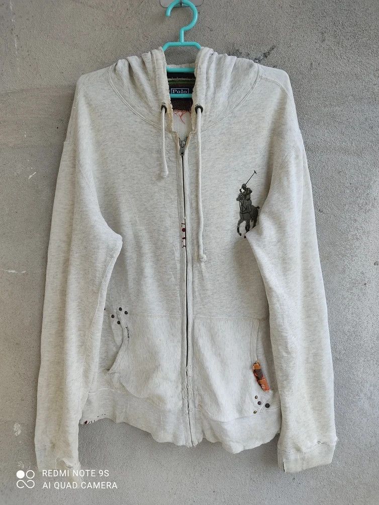 Polo Ralph Lauren Polo By Ralph Lauren Talon Zip Distressed Gray White Hoodie Size US L / EU 52-54 / 3 - 1 Thumbnail
