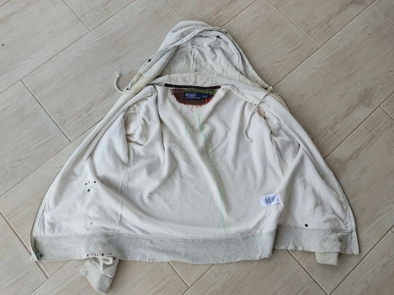 Polo Ralph Lauren Polo By Ralph Lauren Talon Zip Distressed Gray White Hoodie Size US L / EU 52-54 / 3 - 16 Thumbnail
