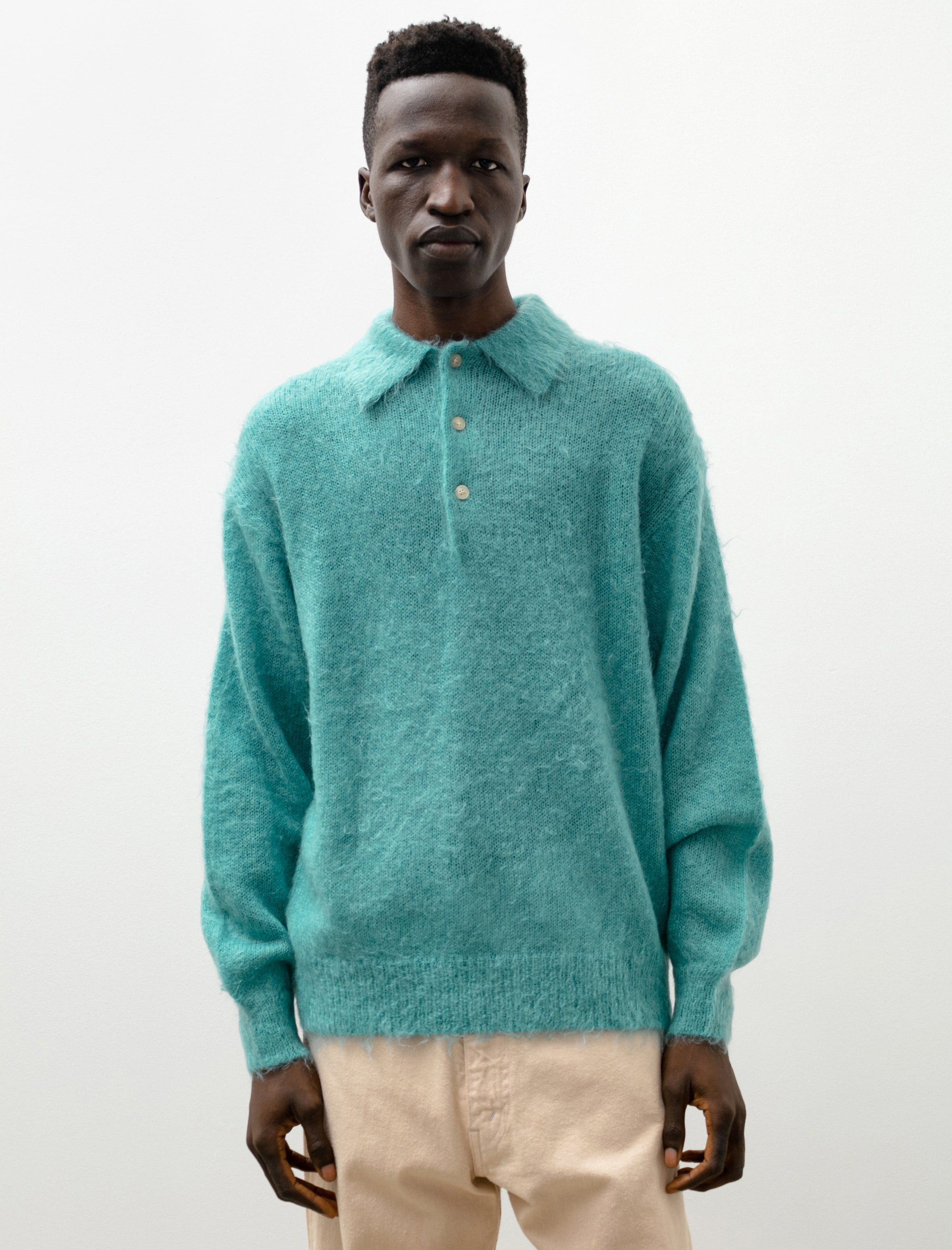 Auralee AURALEE Kid Mohair Knit Polo Light Blue | Grailed