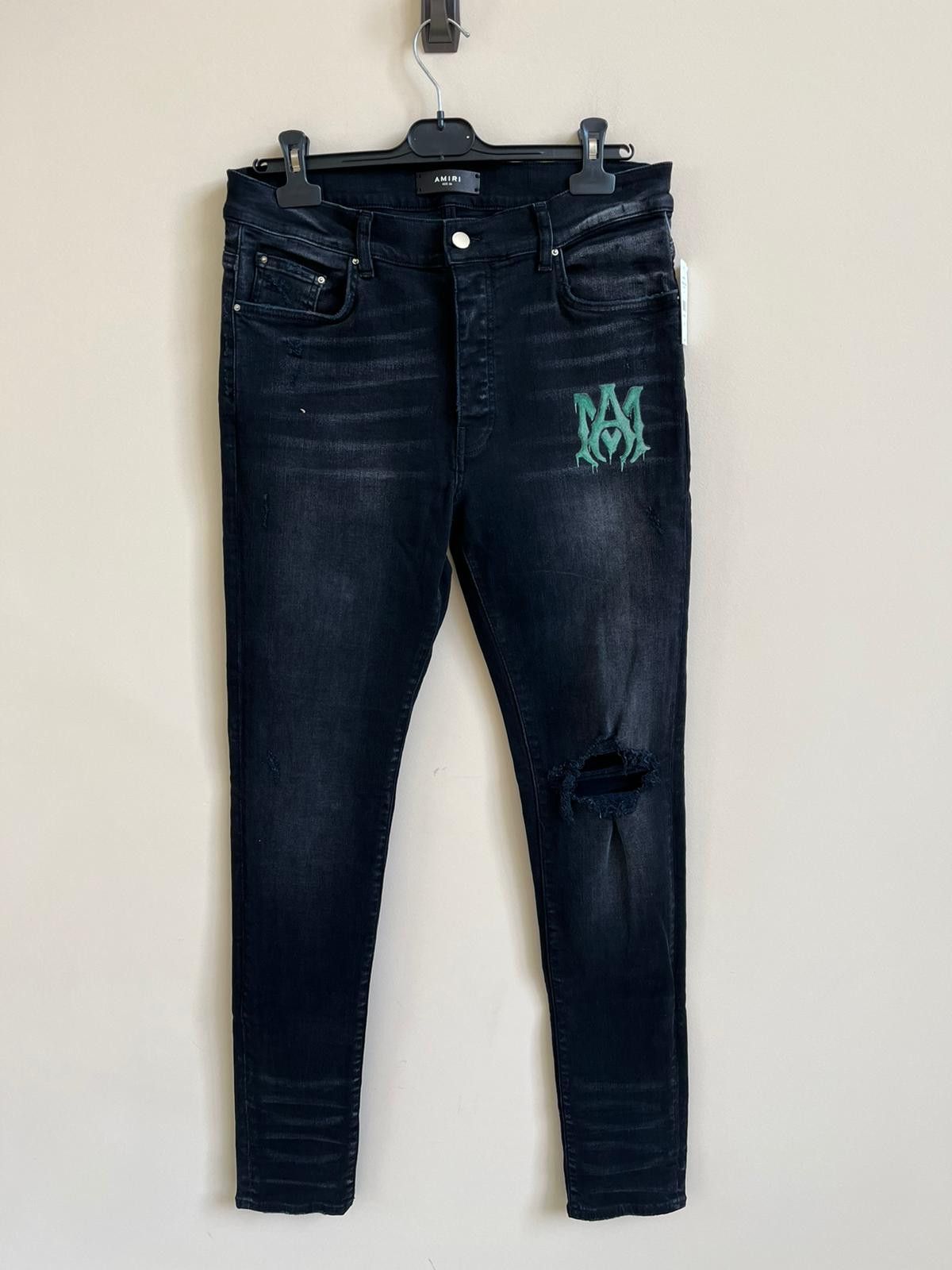 image of Amiri Fits Like 32 / Watercolor Logo Jean In Aged Black Color, Men's (Size 36)
