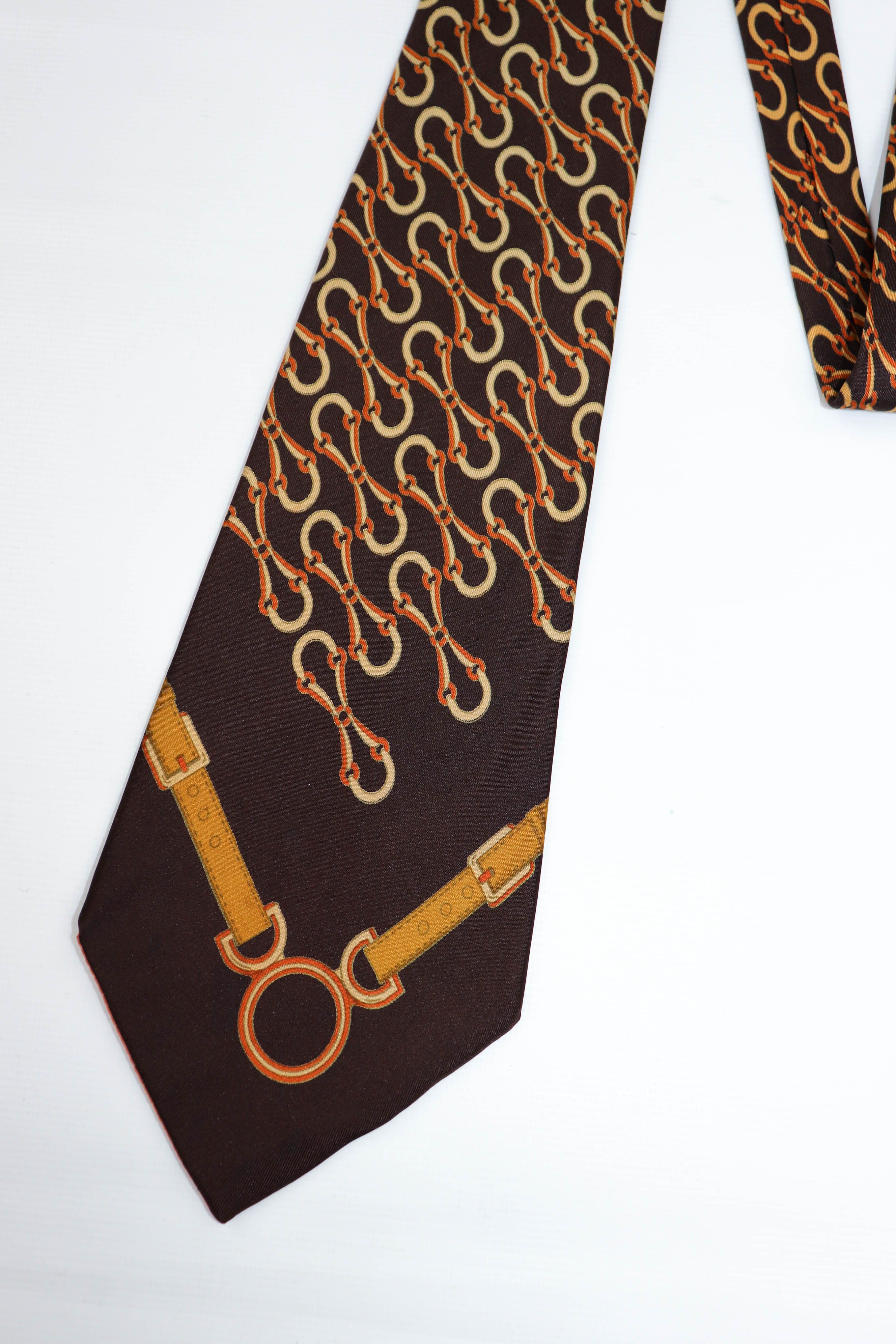 Gucci Gucci Vintage Brown Horsebit Monogram Graphics Silk Tie Size ONE SIZE - 4 Thumbnail