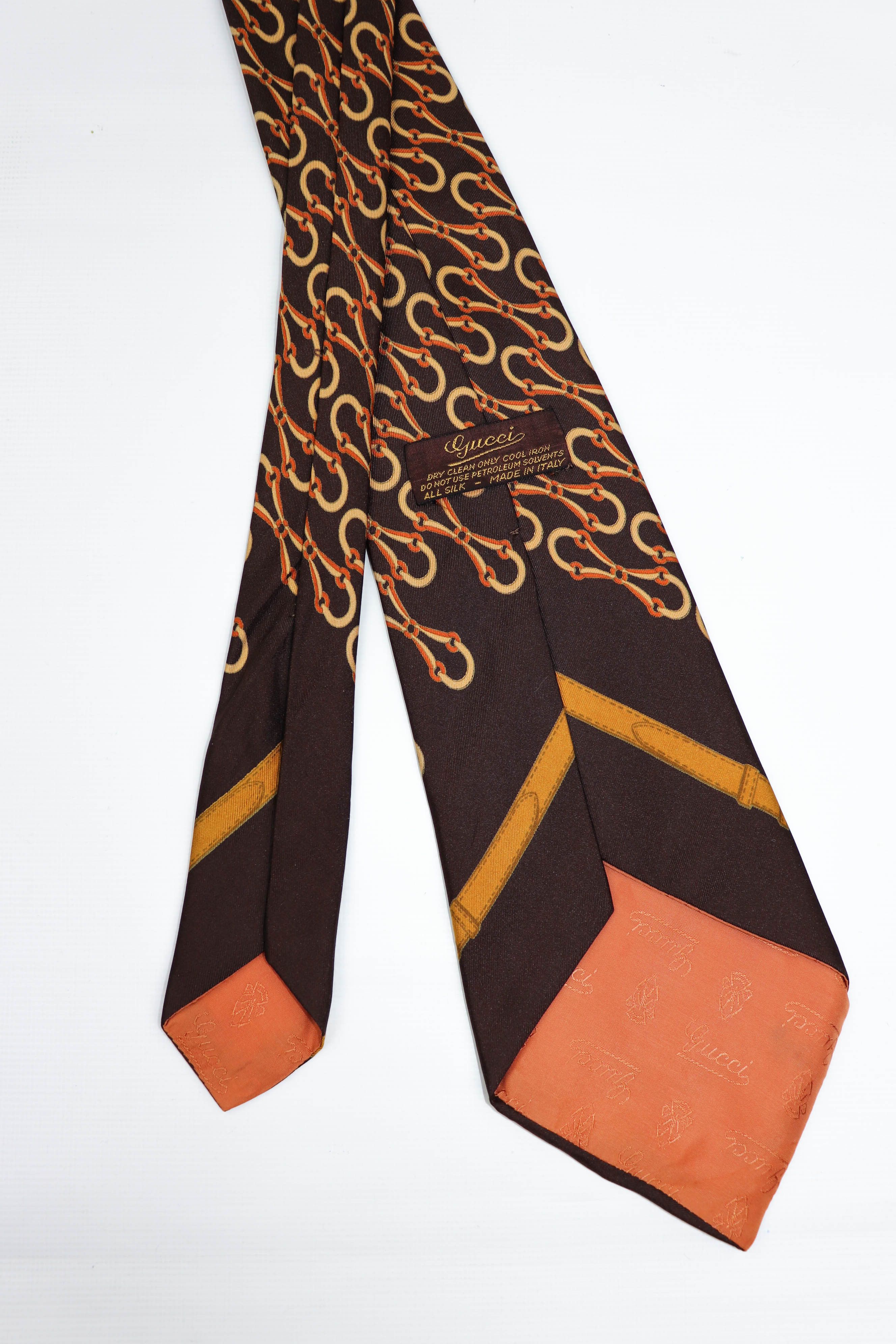 Gucci Gucci Vintage Brown Horsebit Monogram Graphics Silk Tie Size ONE SIZE - 8 Thumbnail
