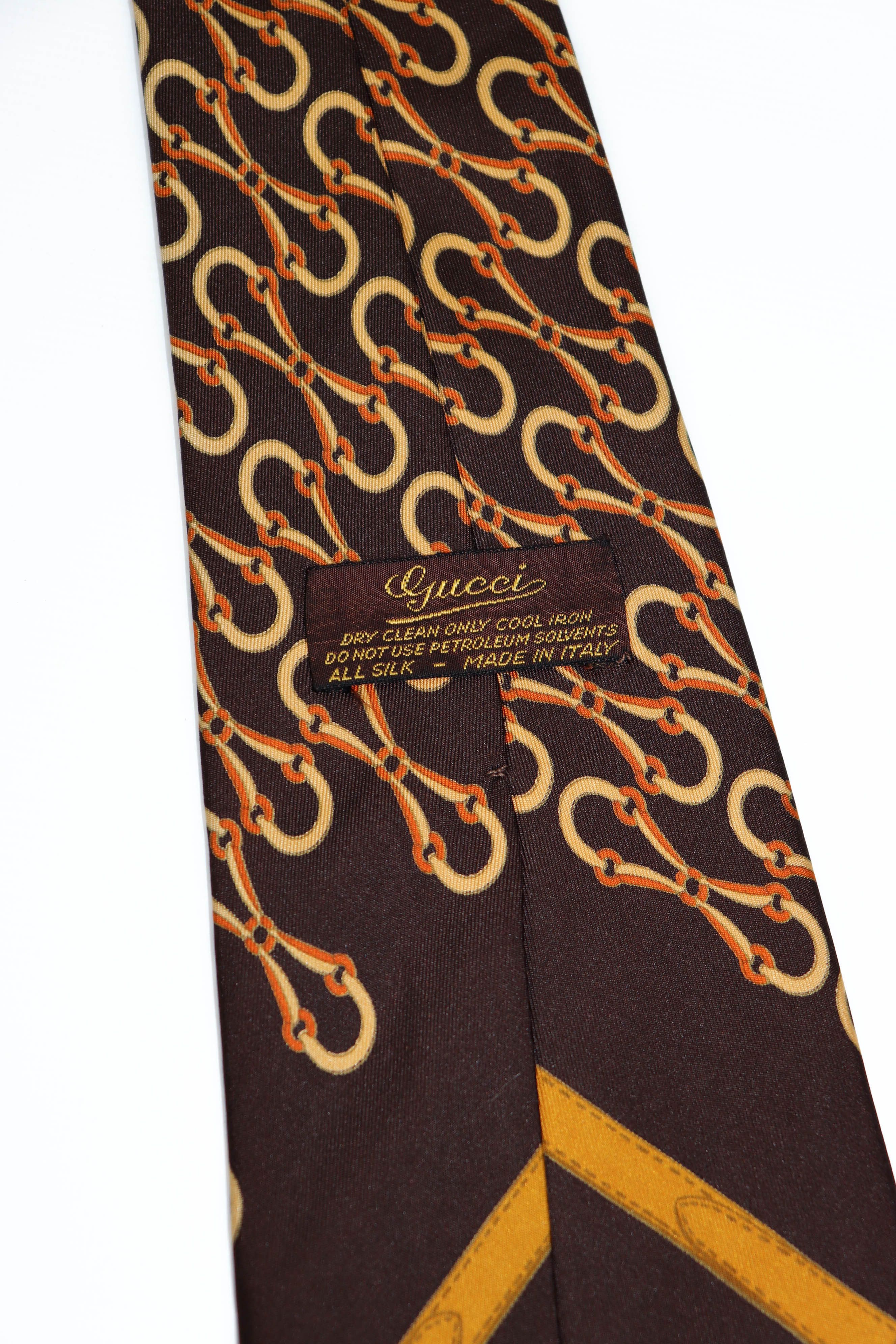 Gucci Gucci Vintage Brown Horsebit Monogram Graphics Silk Tie Size ONE SIZE - 7 Thumbnail