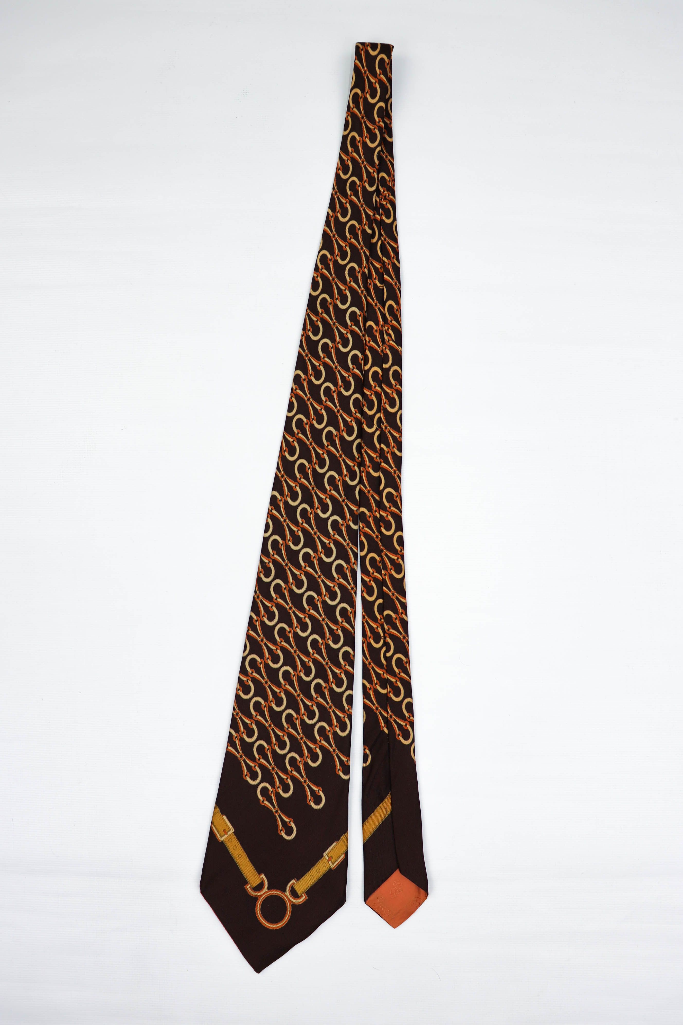 Gucci Gucci Vintage Brown Horsebit Monogram Graphics Silk Tie Size ONE SIZE - 2 Thumbnail