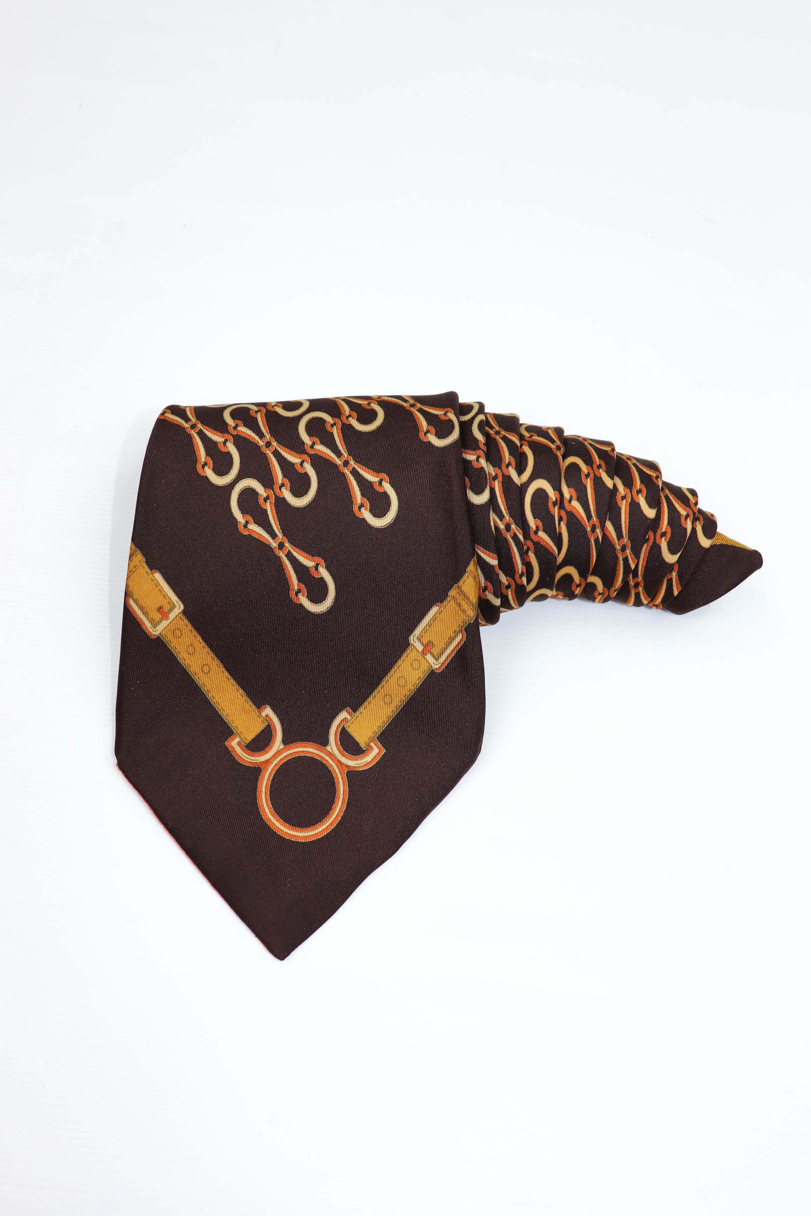 Gucci Gucci Vintage Brown Horsebit Monogram Graphics Silk Tie Size ONE SIZE - 3 Thumbnail