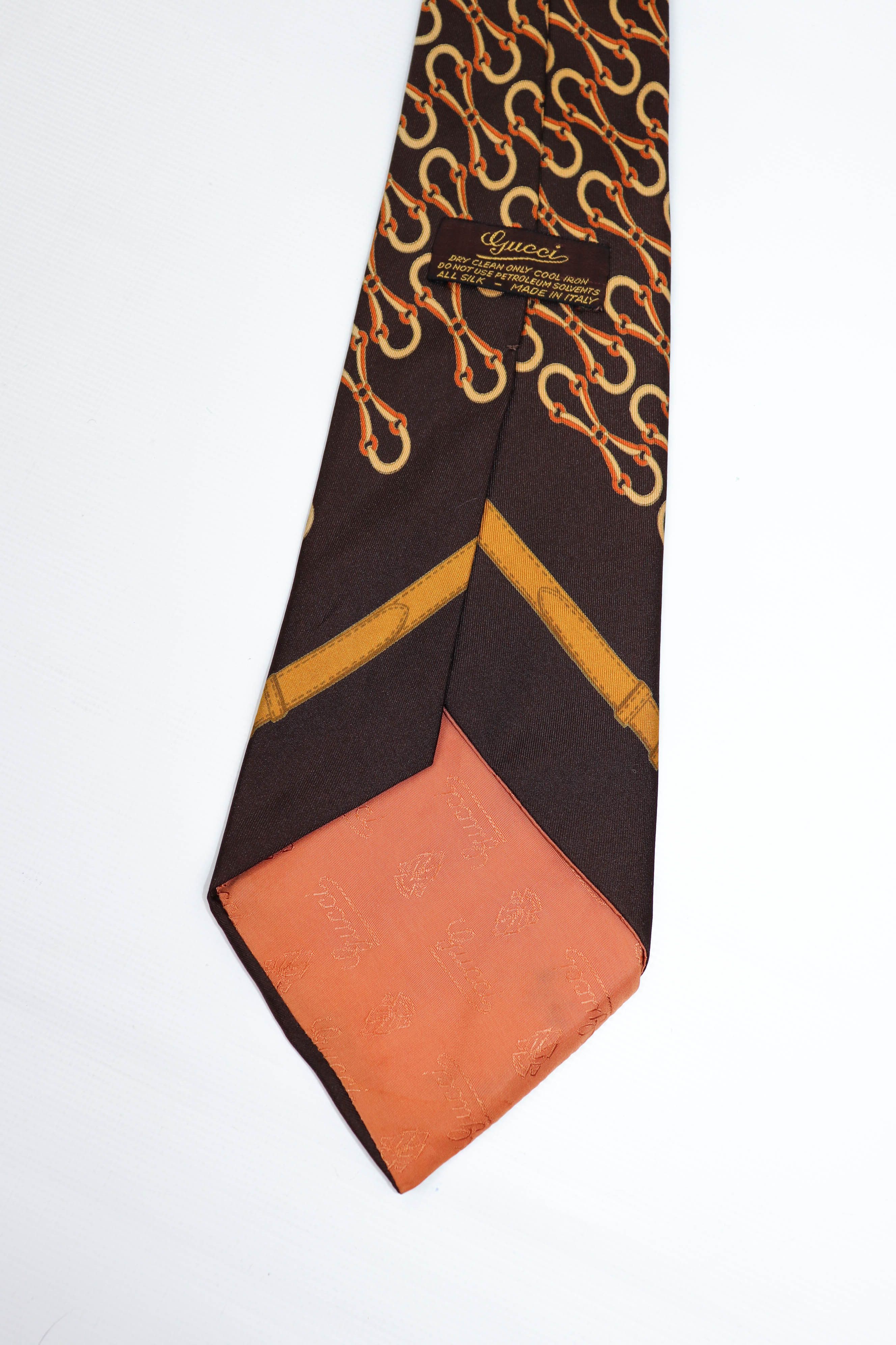 Gucci Gucci Vintage Brown Horsebit Monogram Graphics Silk Tie Size ONE SIZE - 5 Thumbnail