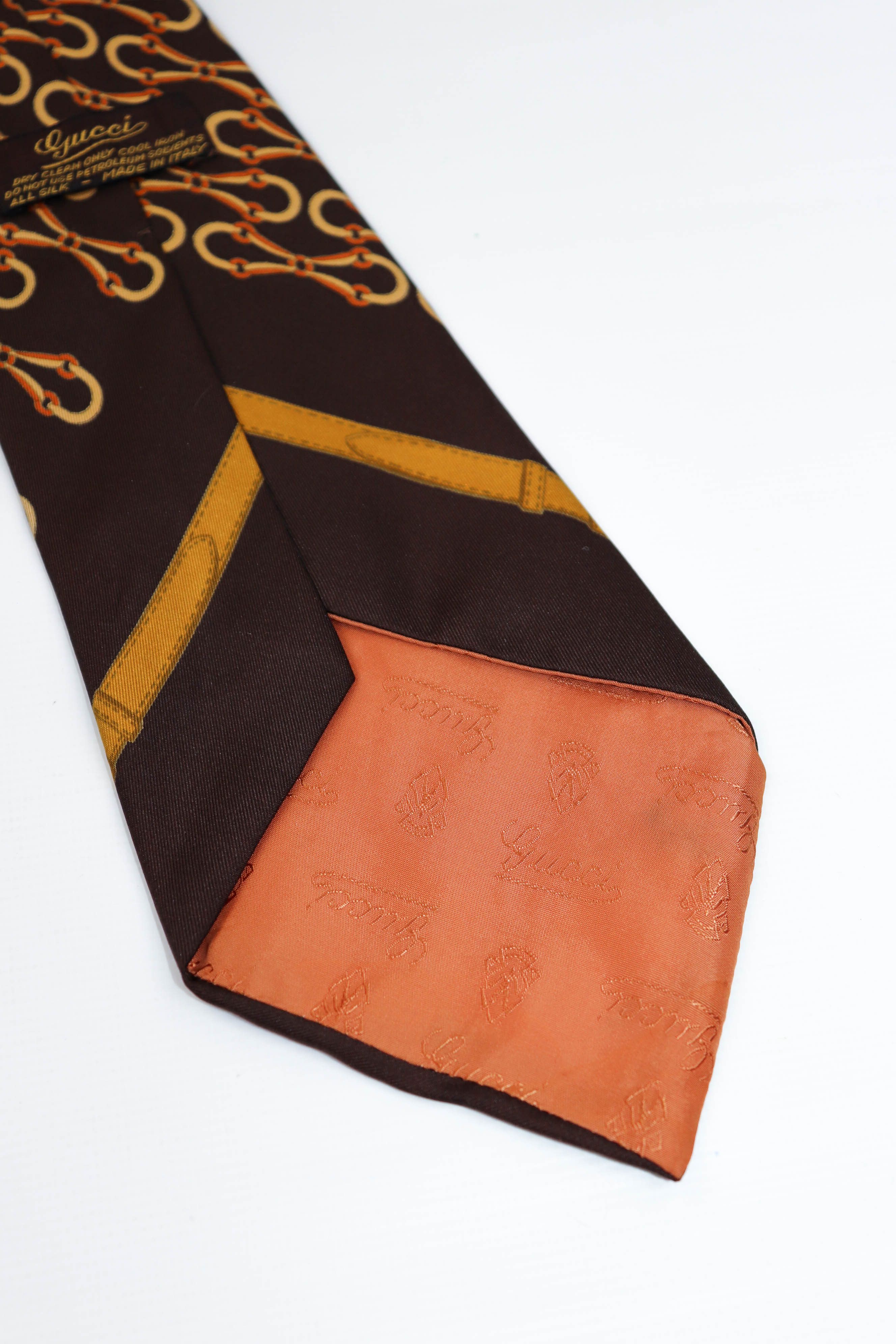Gucci Gucci Vintage Brown Horsebit Monogram Graphics Silk Tie Size ONE SIZE - 6 Thumbnail