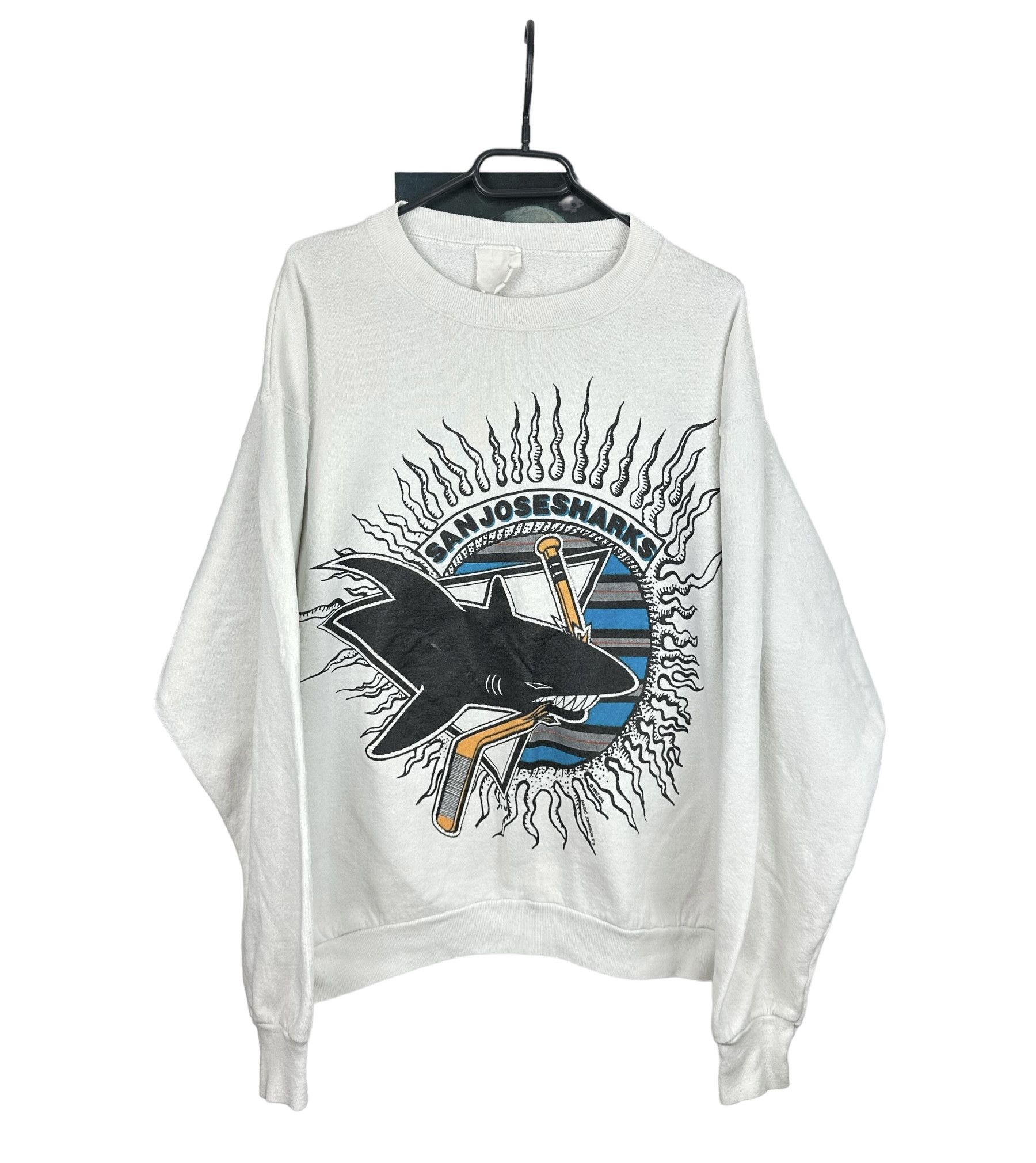 image of Vintage Magic Johnson 1992 Nhl San Jose Sharks Sweatshirt in White, Men's (Size Medium)