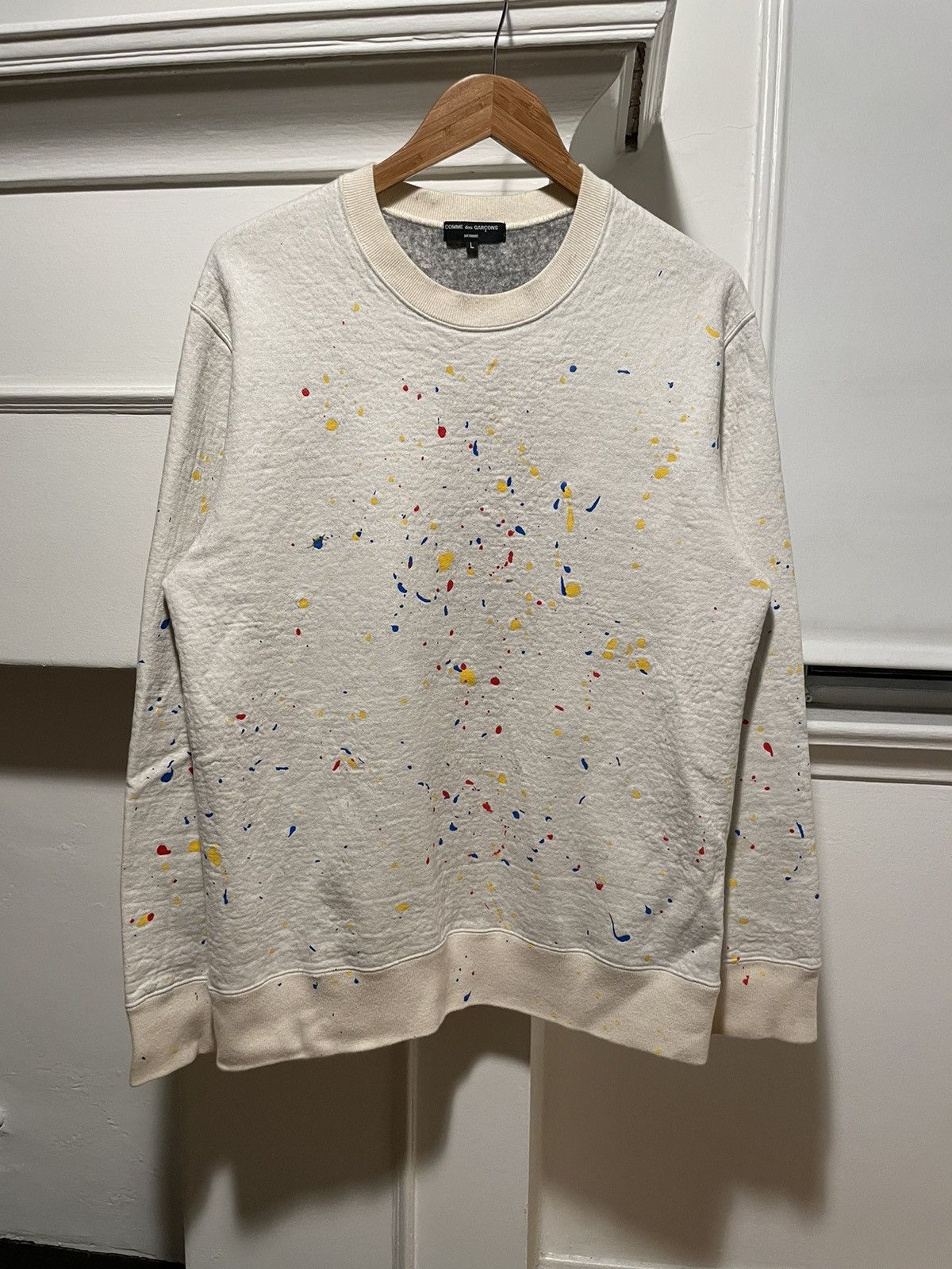 image of Comme Des Garcons x Comme Des Garcons Homme Aw2019 Paint Splatter Crewneck in Cream (Size Large)
