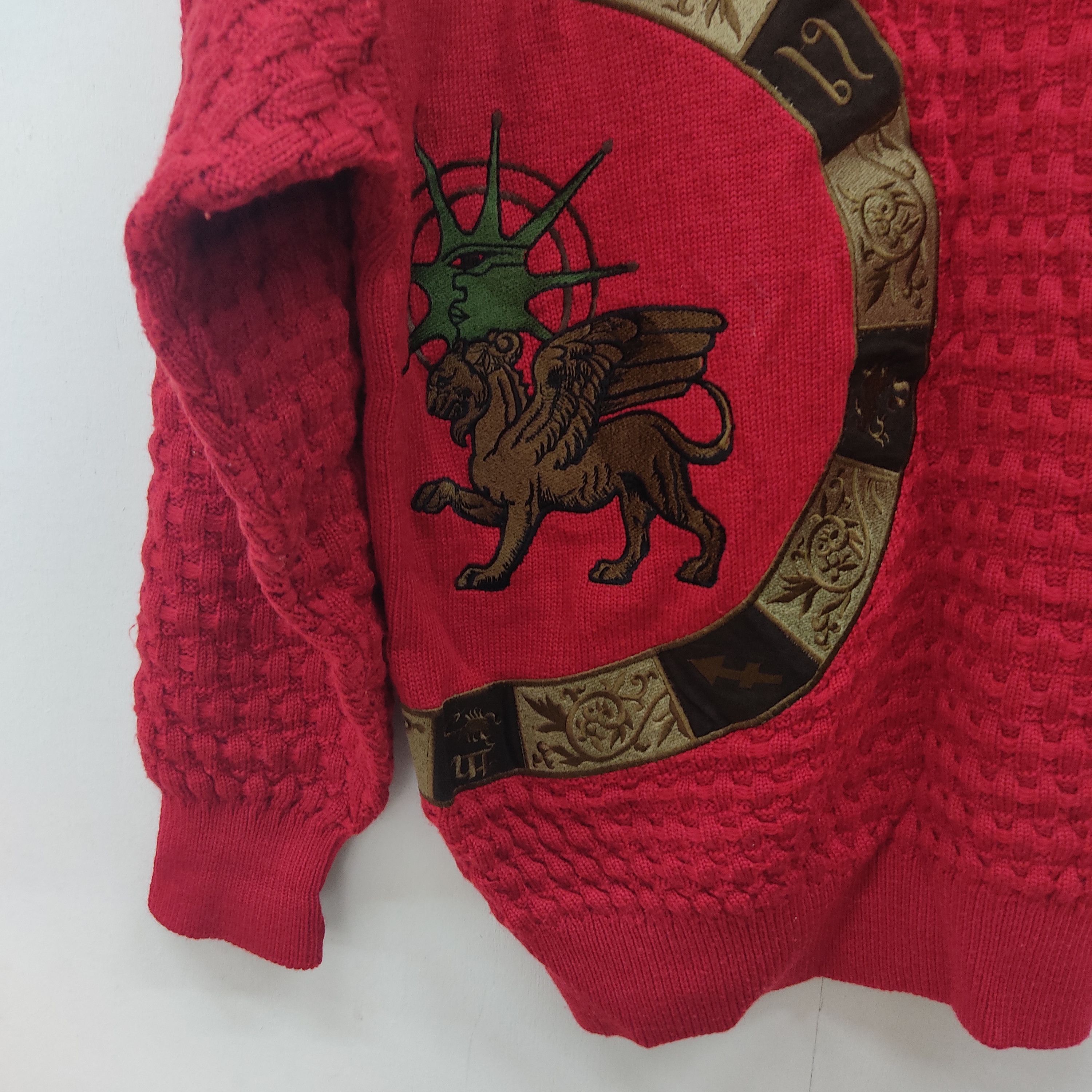 Japanese Brand × Other Lion With Wing And Sun Embroidered Red Knitwear Jumper Size L / US 10 / IT 46 - 6 Thumbnail