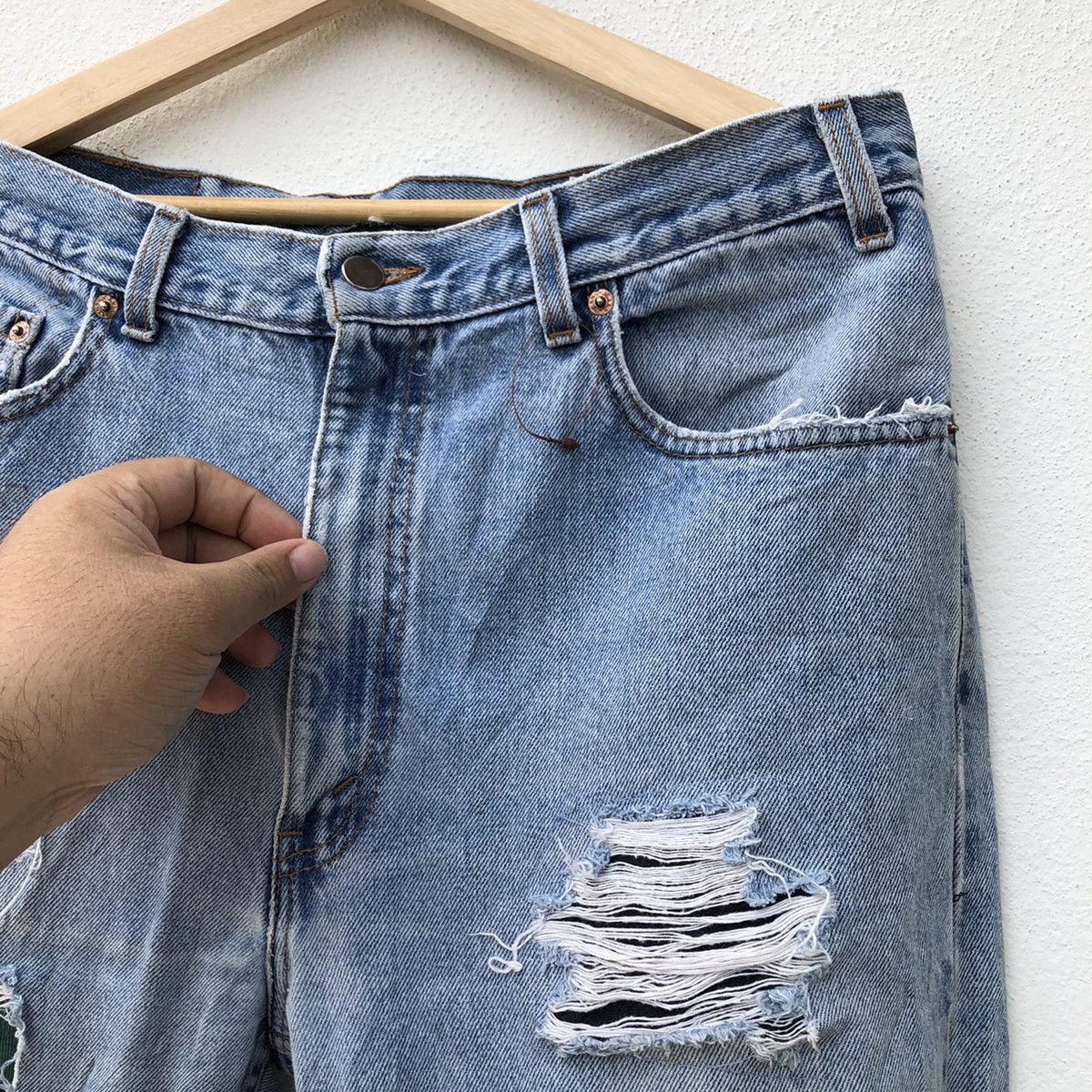 Japanese Brand DISTRESSED DENIM PUNK DESIGN Size US 34 / EU 50 - 8 Thumbnail