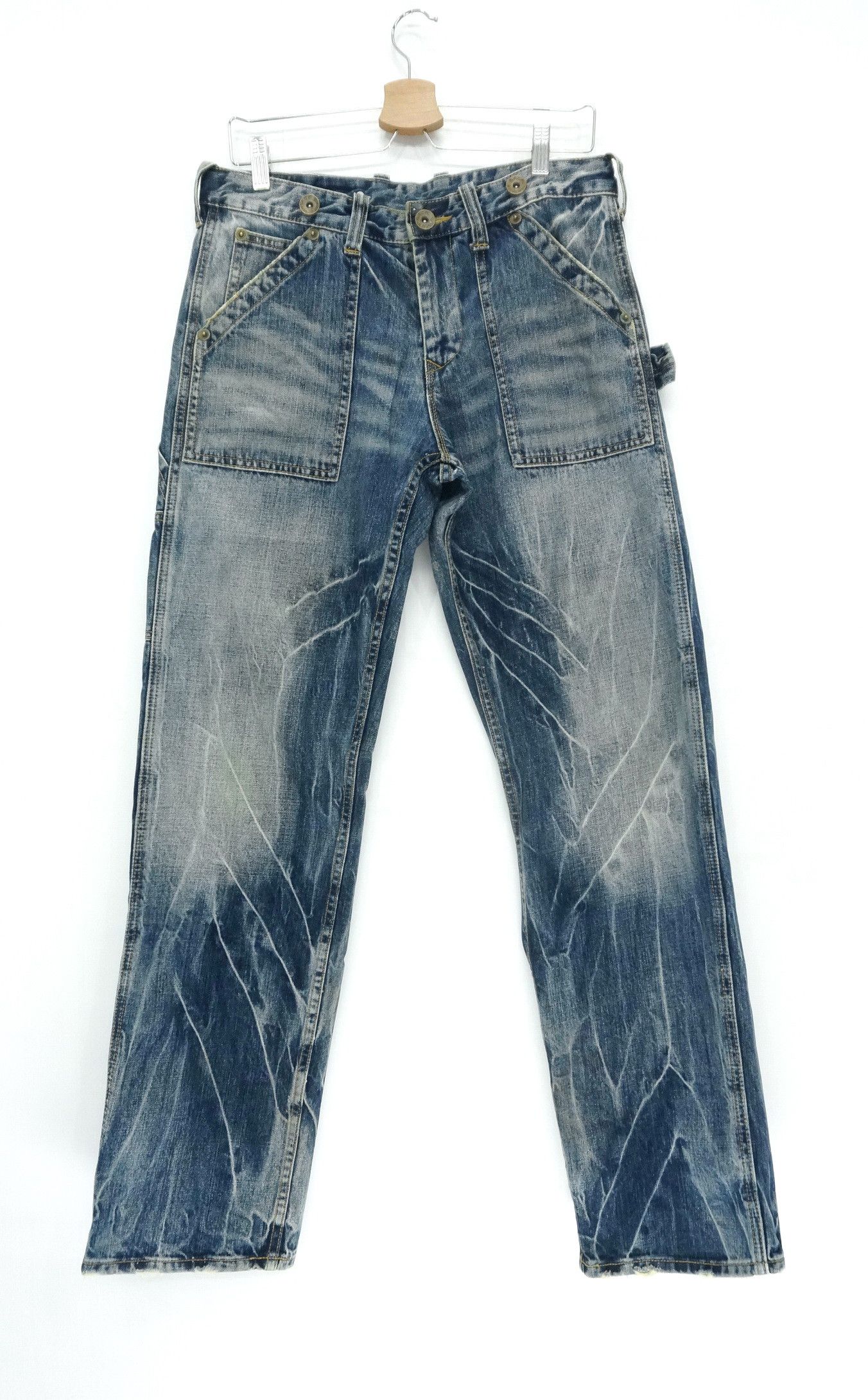 Japanese Brand BACK VINTAGE Distressed Straight Clawmark Carpenter Jeans Size US 32 / EU 48 - 1 Thumbnail