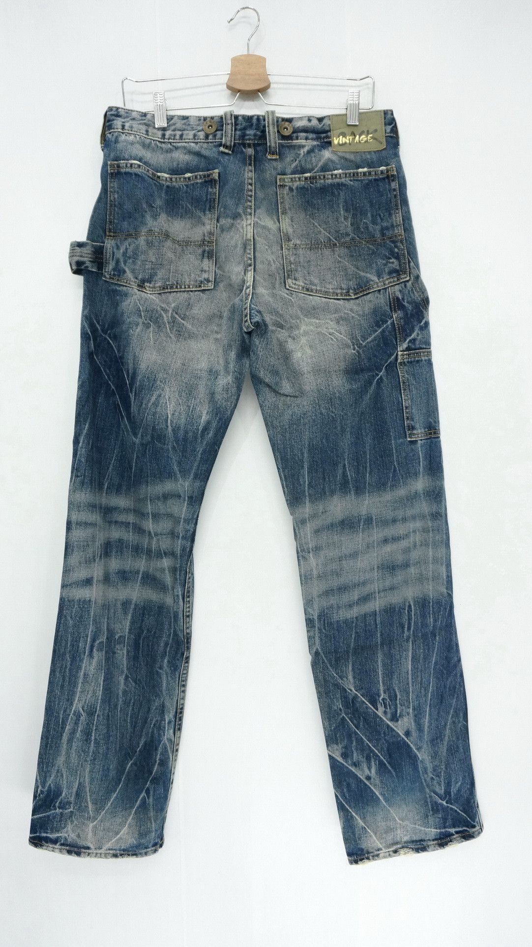 Japanese Brand BACK VINTAGE Distressed Straight Clawmark Carpenter Jeans Size US 32 / EU 48 - 2 Thumbnail