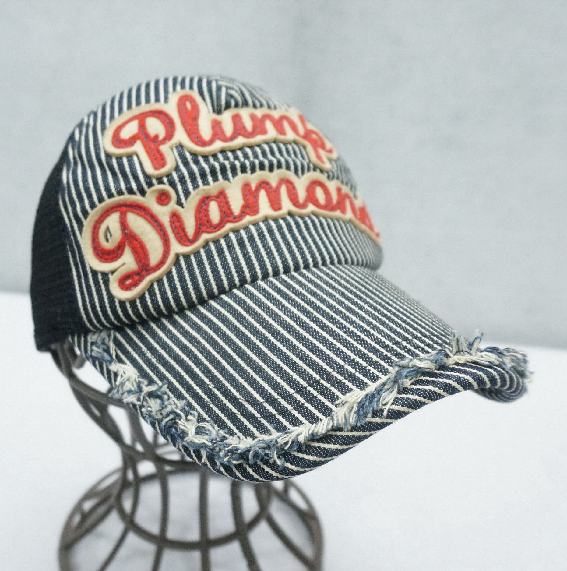 Japanese Brand 🔥Japan Vintage PLUMP DIAMOND Distressed Hickory Denim Cap Size ONE SIZE - 3 Thumbnail