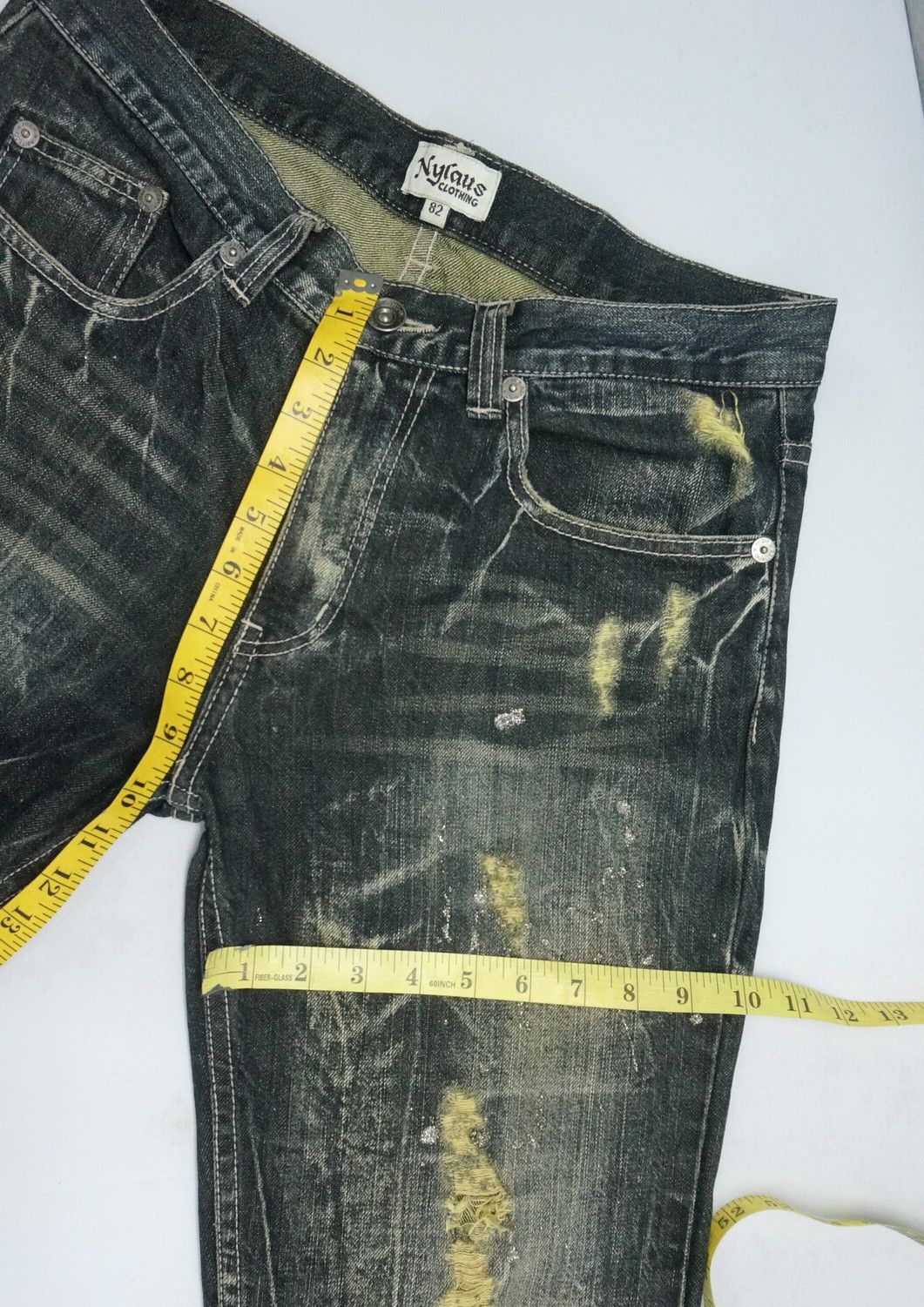 Japanese Brand NYLAUS Distressed Greenish Indigo Ripped Worn Out Jeans Size US 32 / EU 48 - 14 Thumbnail