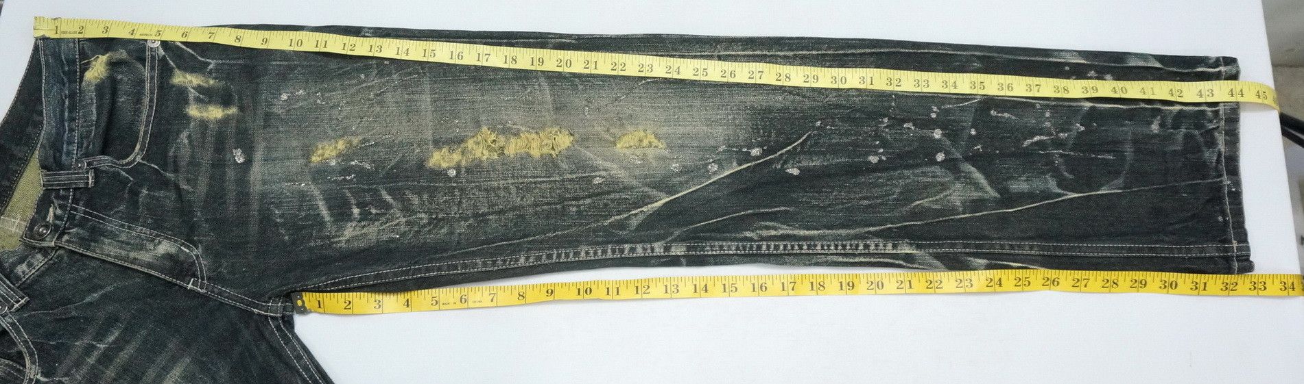 Japanese Brand NYLAUS Distressed Greenish Indigo Ripped Worn Out Jeans Size US 32 / EU 48 - 15 Thumbnail