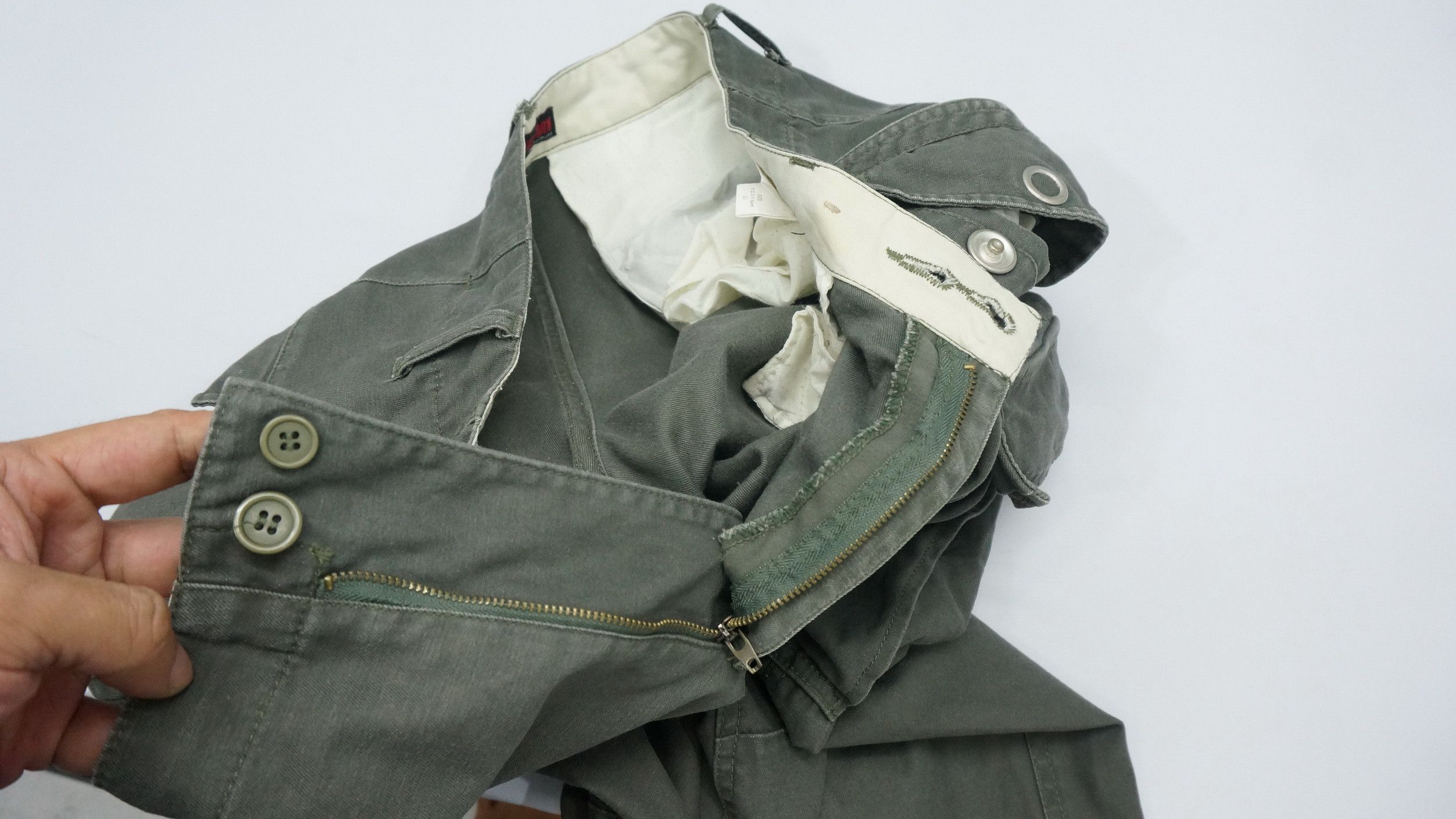 Japanese Brand Dope! JUNGLE STORM Faded Dark Green Tactical Cargo Pants Size US 33 - 18 Thumbnail