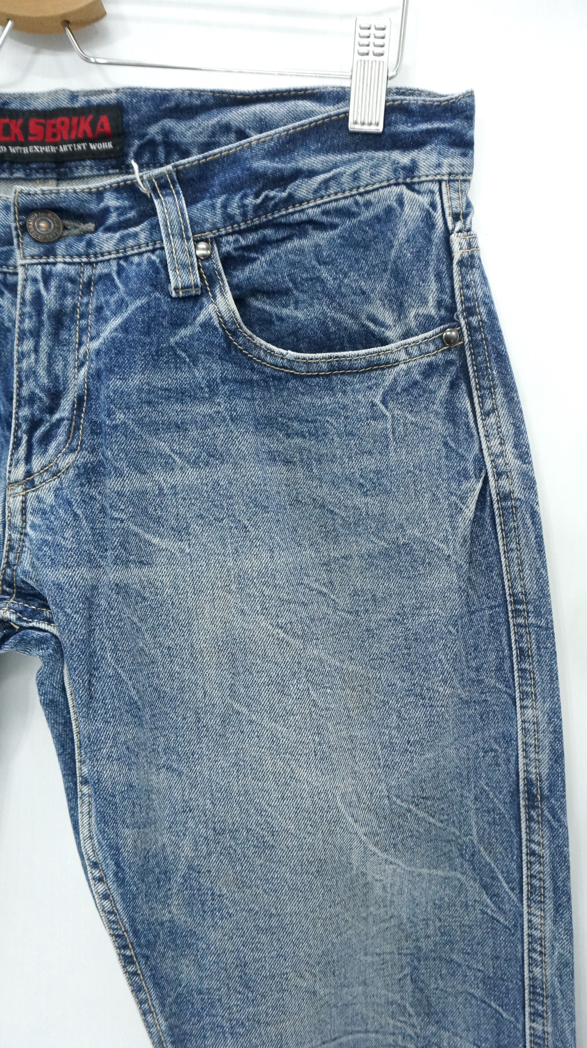 Japanese Brand VTG FLARE 🔥 JACK SERIKA Wings Printed Blue Jeans Size US 33 - 6 Thumbnail
