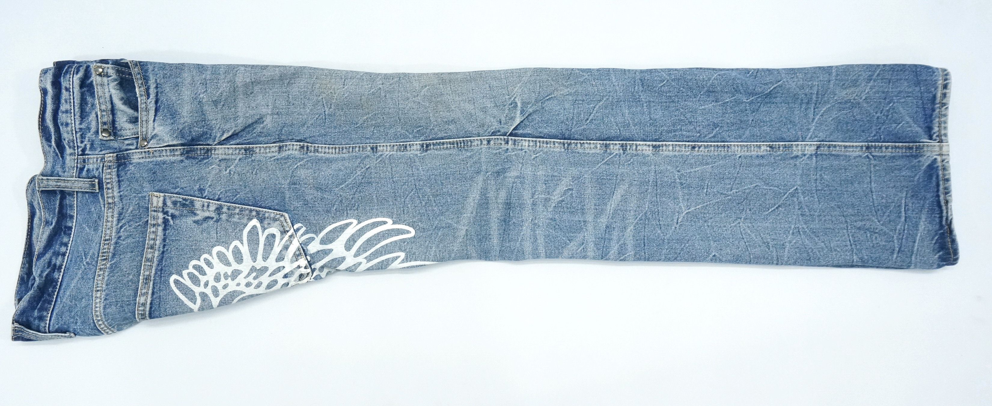 Japanese Brand VTG FLARE 🔥 JACK SERIKA Wings Printed Blue Jeans Size US 33 - 10 Thumbnail